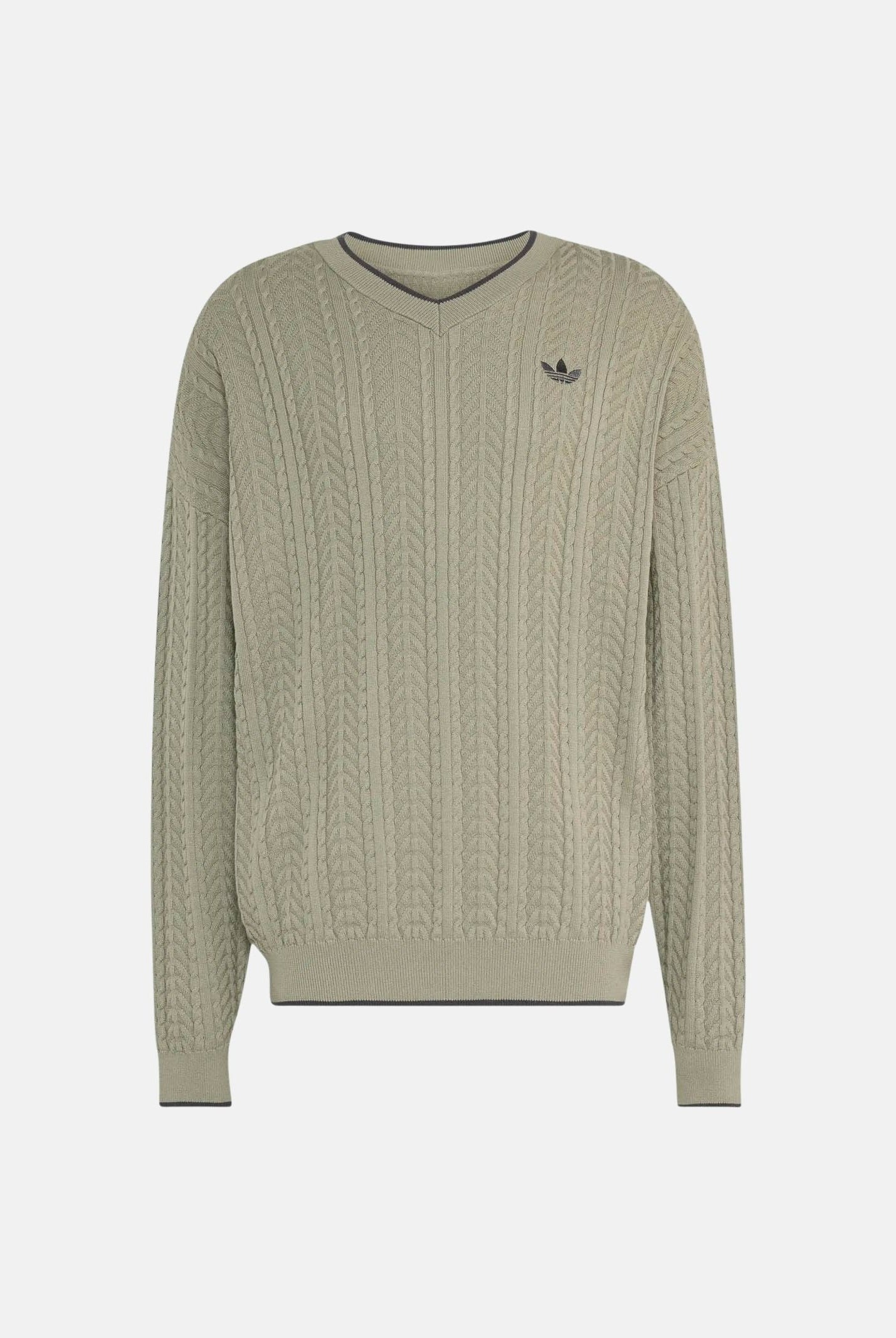 ADIDAS ORIGINALS Maglia CABLE KNIT Silver Pebble Beige da uomo e donna con lavorazione a trecce KR9767 . ADIDAS ORIGINALS