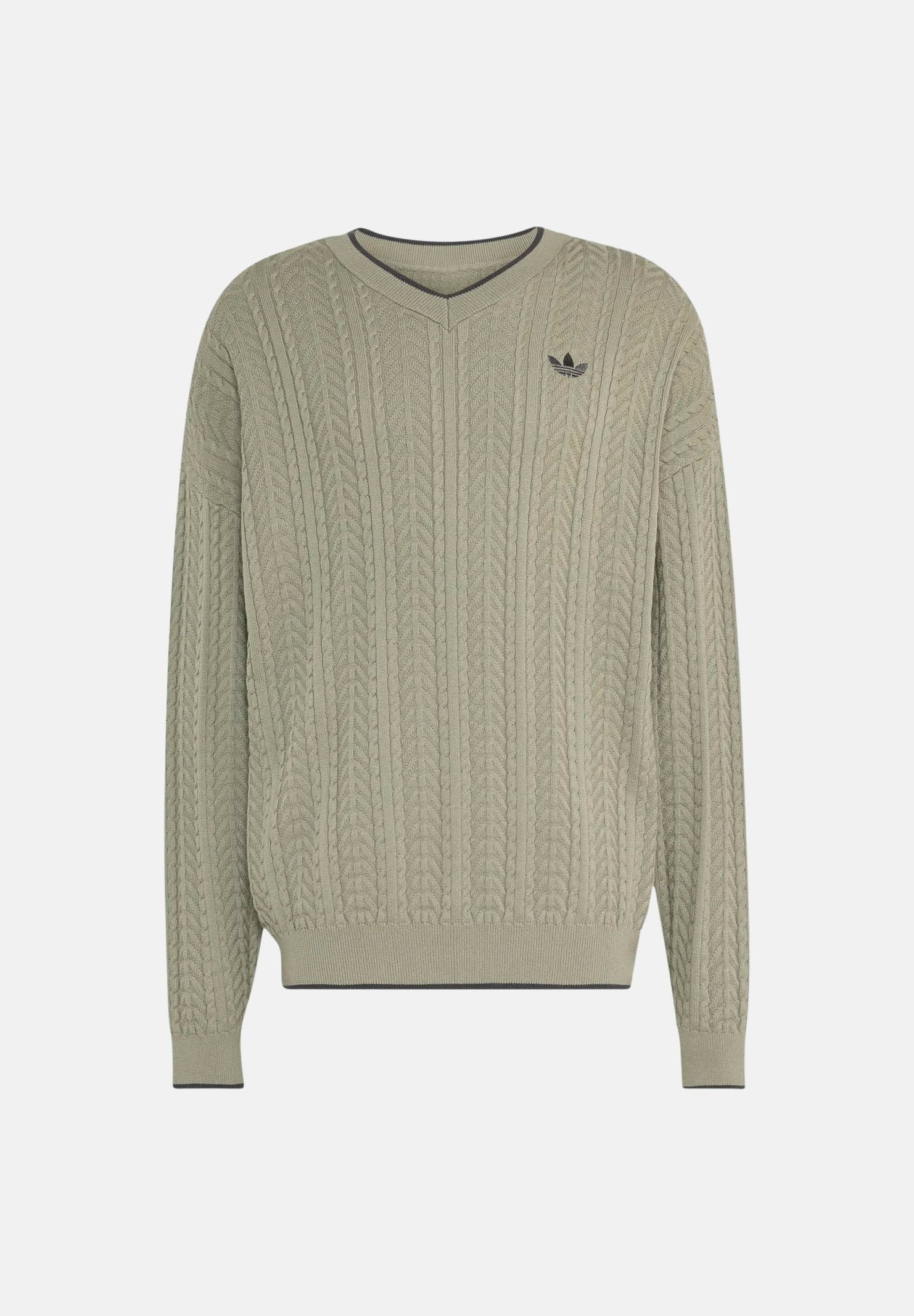 ADIDAS ORIGINALS Maglia CABLE KNIT Silver Pebble Beige da uomo e donna con lavorazione a trecce KR9767 . ADIDAS ORIGINALS