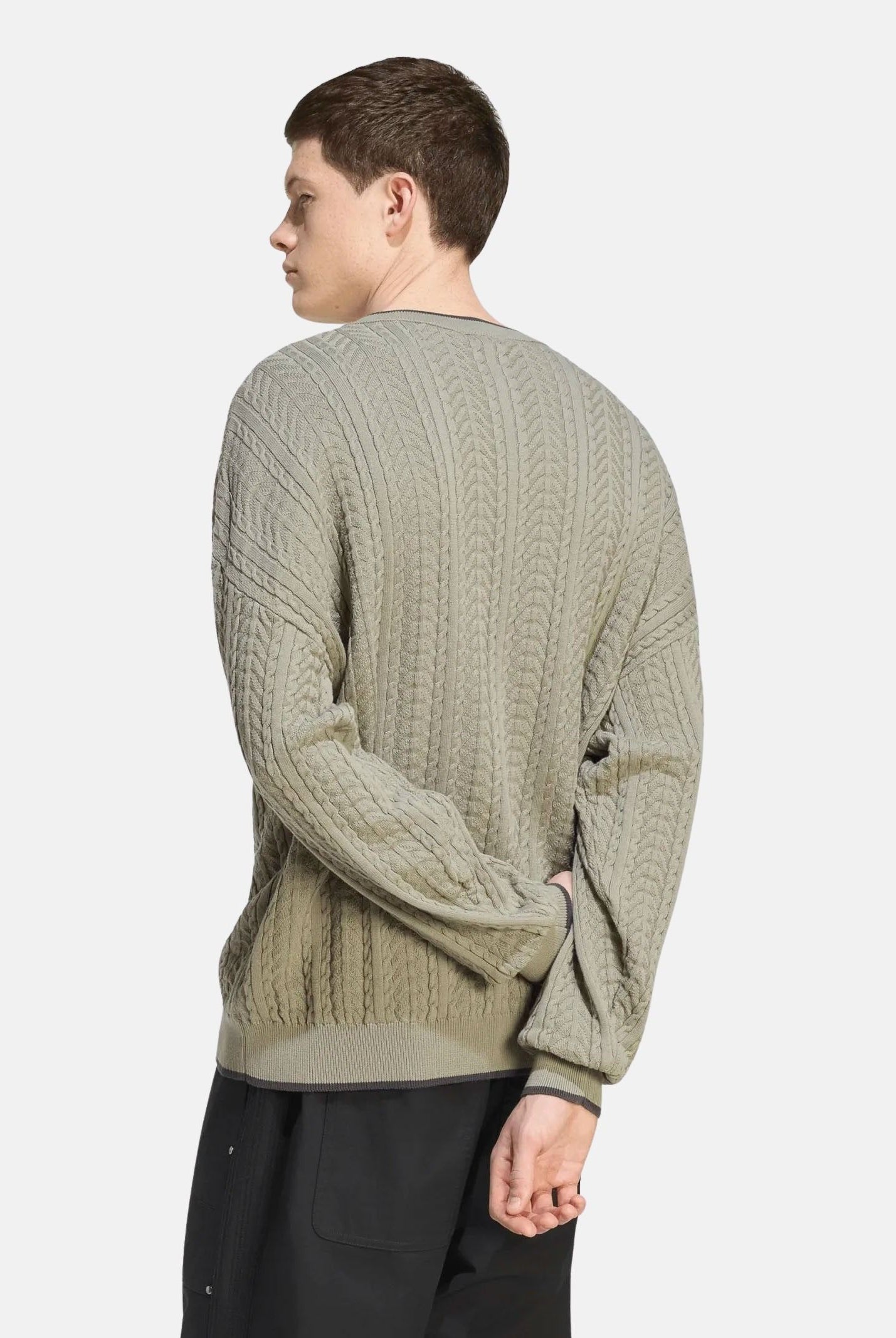 ADIDAS ORIGINALS Maglia CABLE KNIT Silver Pebble Beige da uomo e donna con lavorazione a trecce KR9767 . ADIDAS ORIGINALS