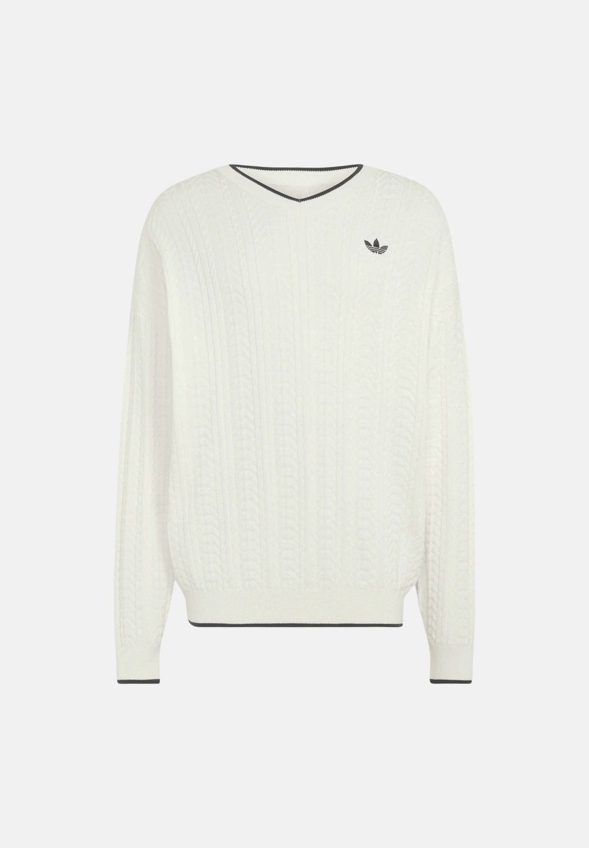 ADIDAS ORIGINALS Maglione V CABLE KNIT CREWNECK bianca da uomo con lavorazione a trecce KR9768 . ADIDAS ORIGINALS