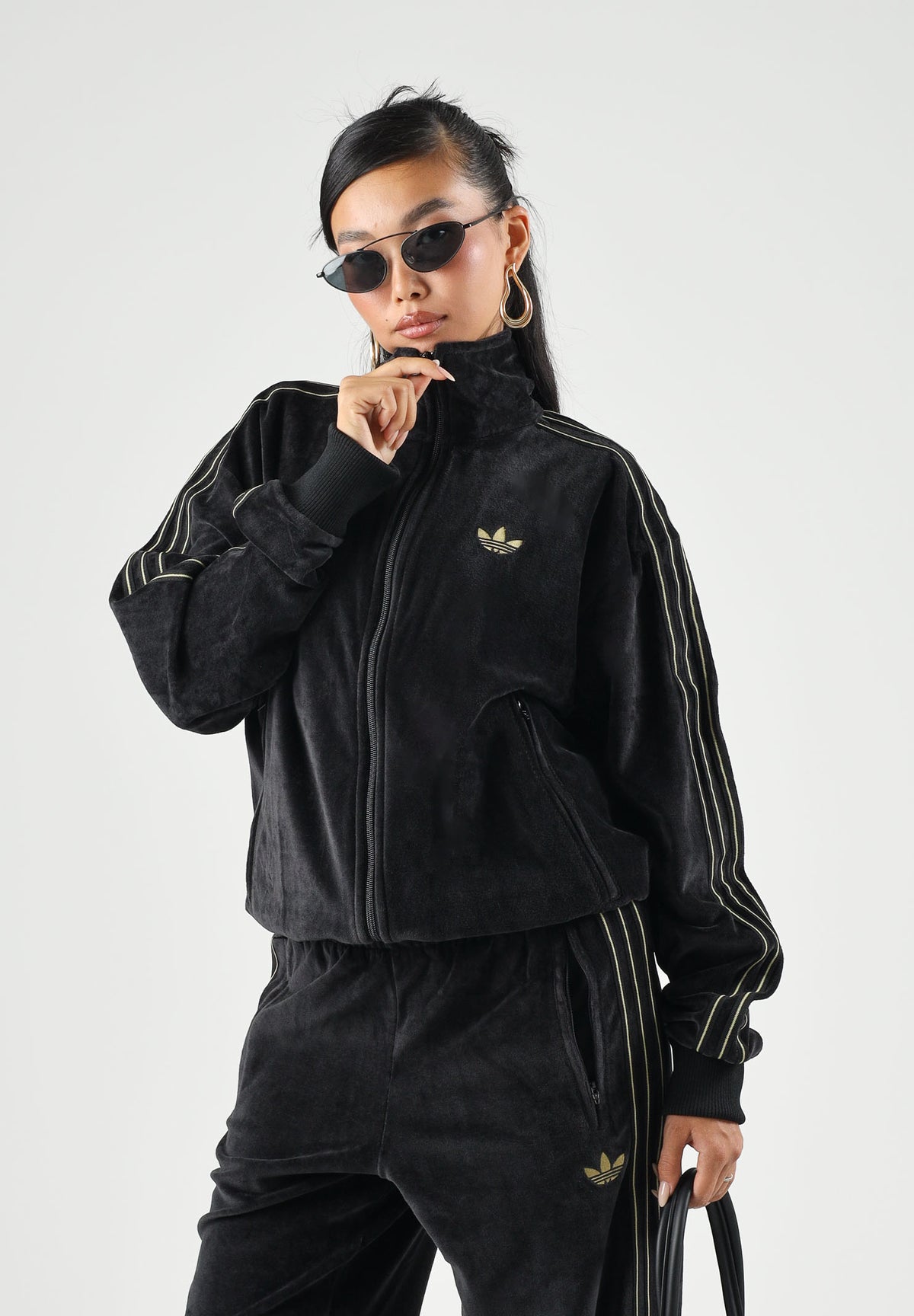 ADIDAS ORIGINALS Felpa con zip FIREBIRD VELOUR nero per uomo e donna con mini logo KS4094 . ADIDAS ORIGINALS