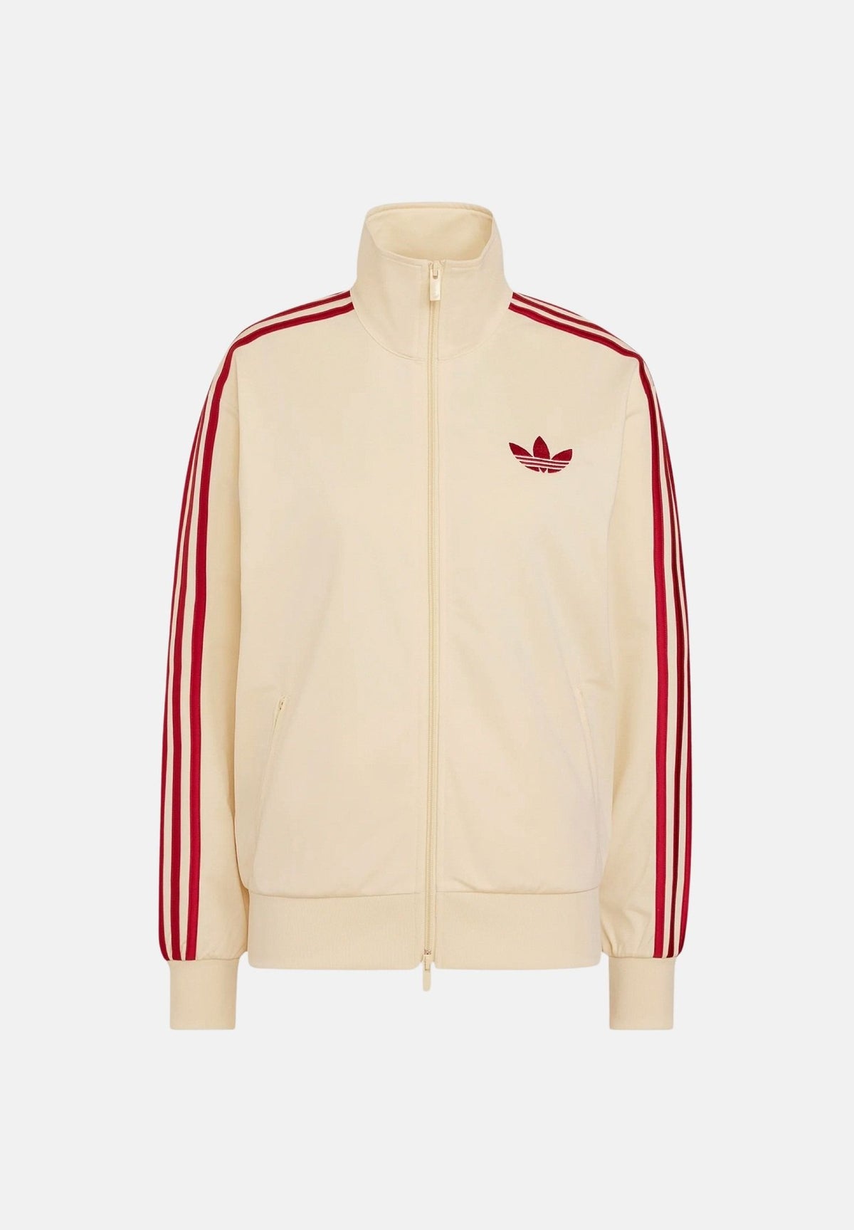 ADIDAS ORIGINALS Felpa con zip FIREBIRD TRACK TOP LOOSE Warm Vanilla per uomo e donna con iconiche 3-Stripes rosse KS4674 . ADIDAS ORIGINALS