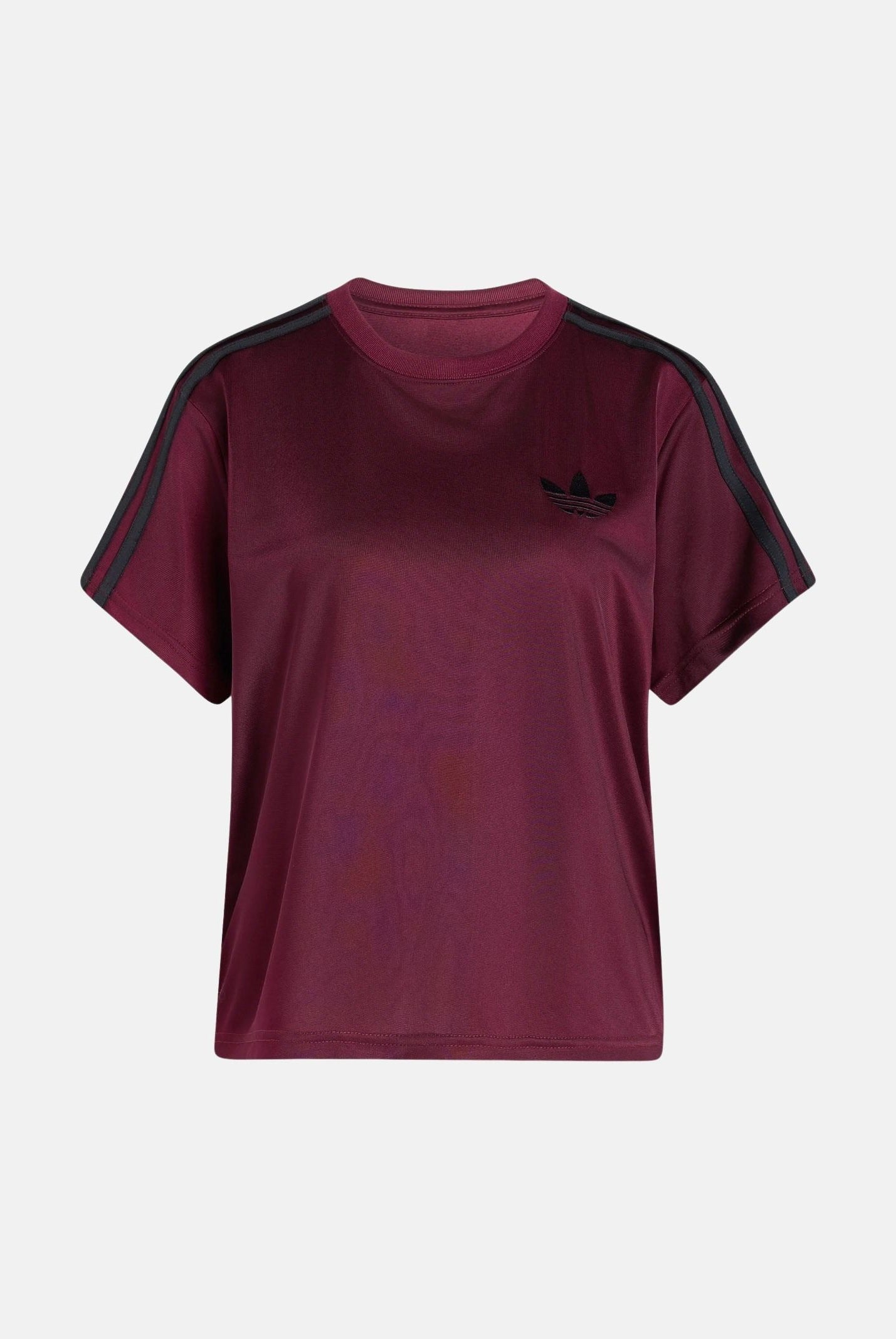 ADIDAS ORIGINALS T-shirt FIREBIRD TEE SHADOW marrone e bordeaux da donna con iconiche 3- stripes nere KS4799 . ADIDAS ORIGINALS