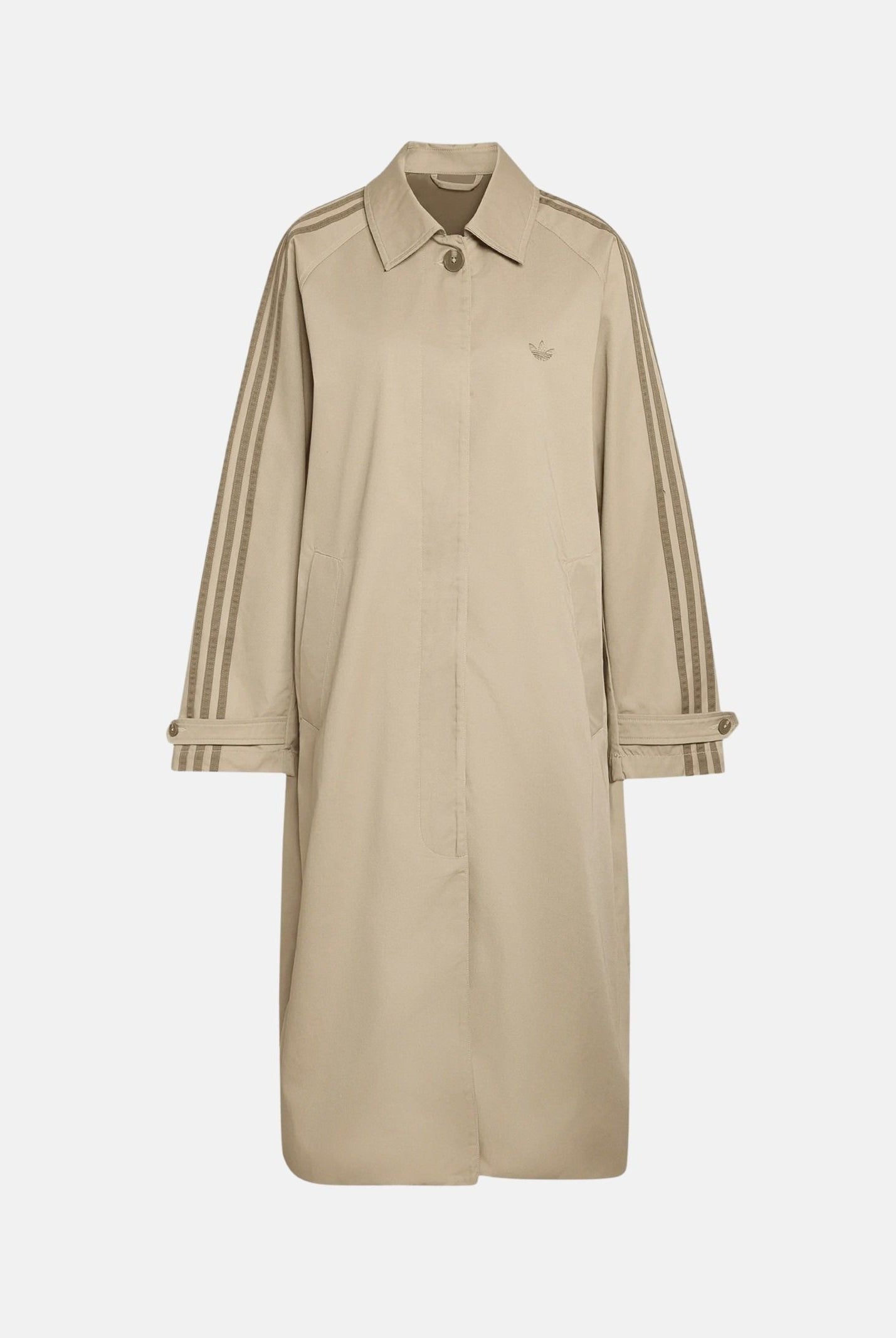 ADIDAS ORIGINALS Trench MAC COAT Khaki Three beige da donna con taglio lungo e vestibilità ampia. KS7333 . ADIDAS ORIGINALS