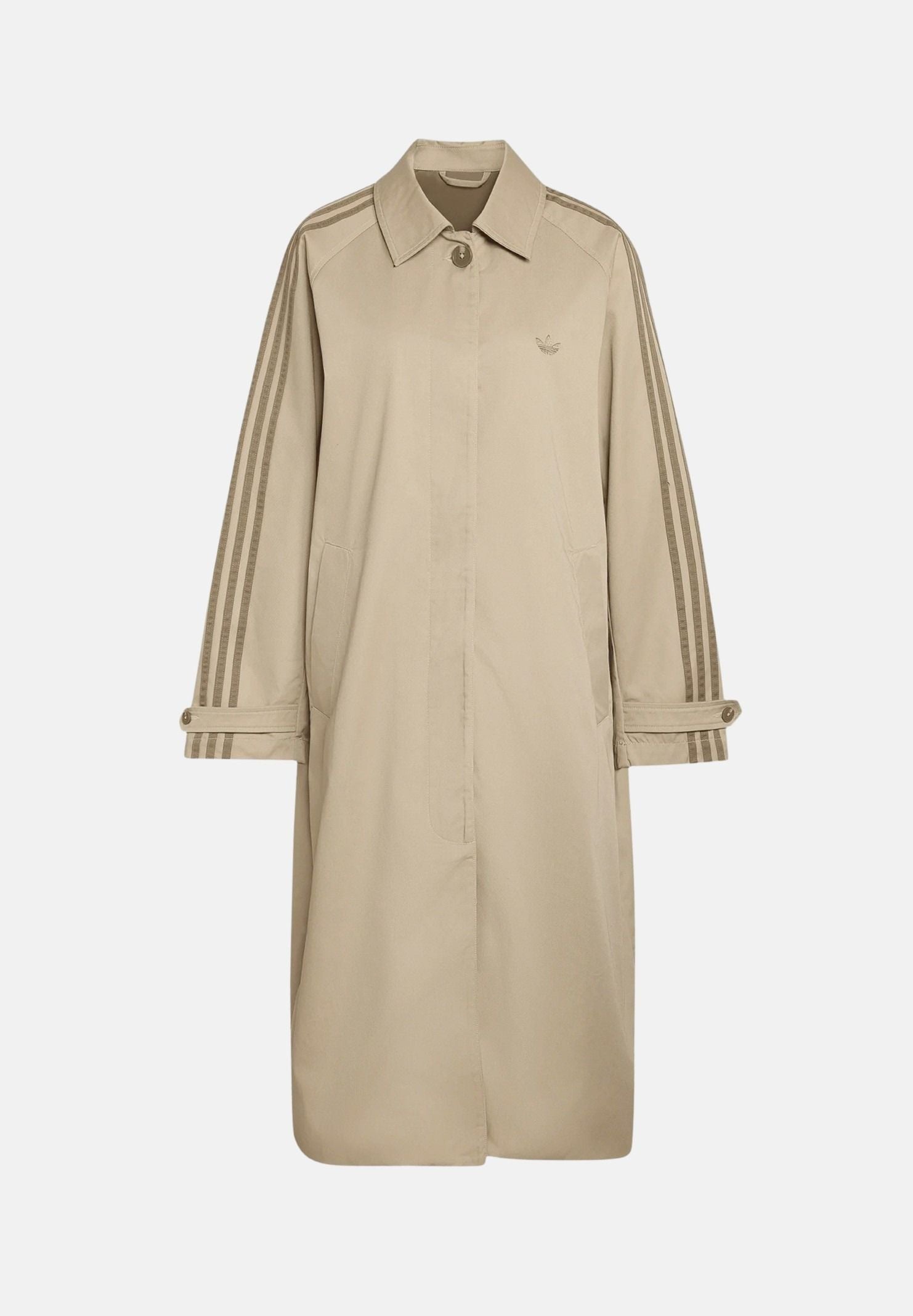 ADIDAS ORIGINALS Trench MAC COAT Khaki Three beige da donna con taglio lungo e vestibilità ampia. KS7333 . ADIDAS ORIGINALS