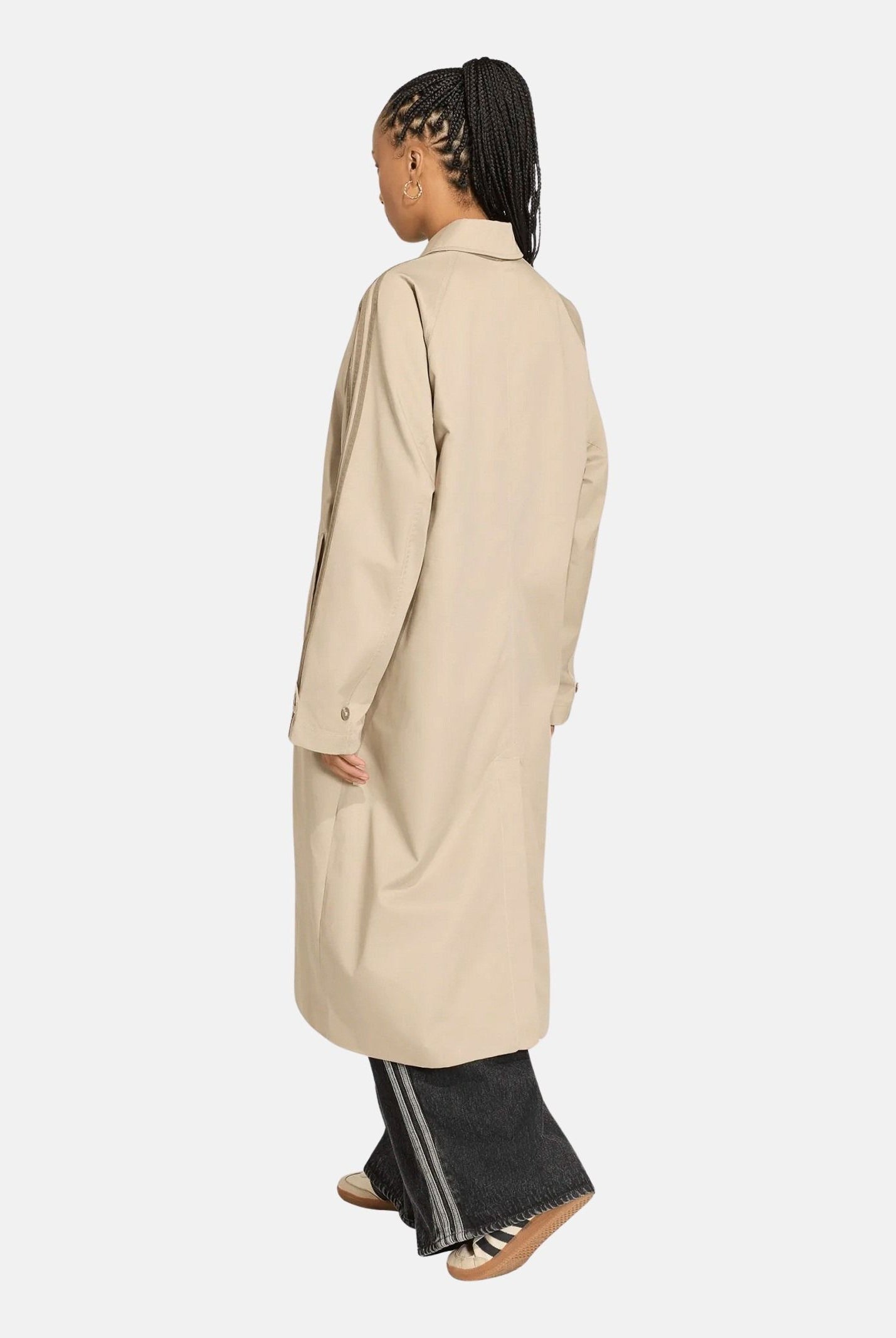 ADIDAS ORIGINALS Trench MAC COAT Khaki Three beige da donna con taglio lungo e vestibilità ampia. KS7333 . ADIDAS ORIGINALS