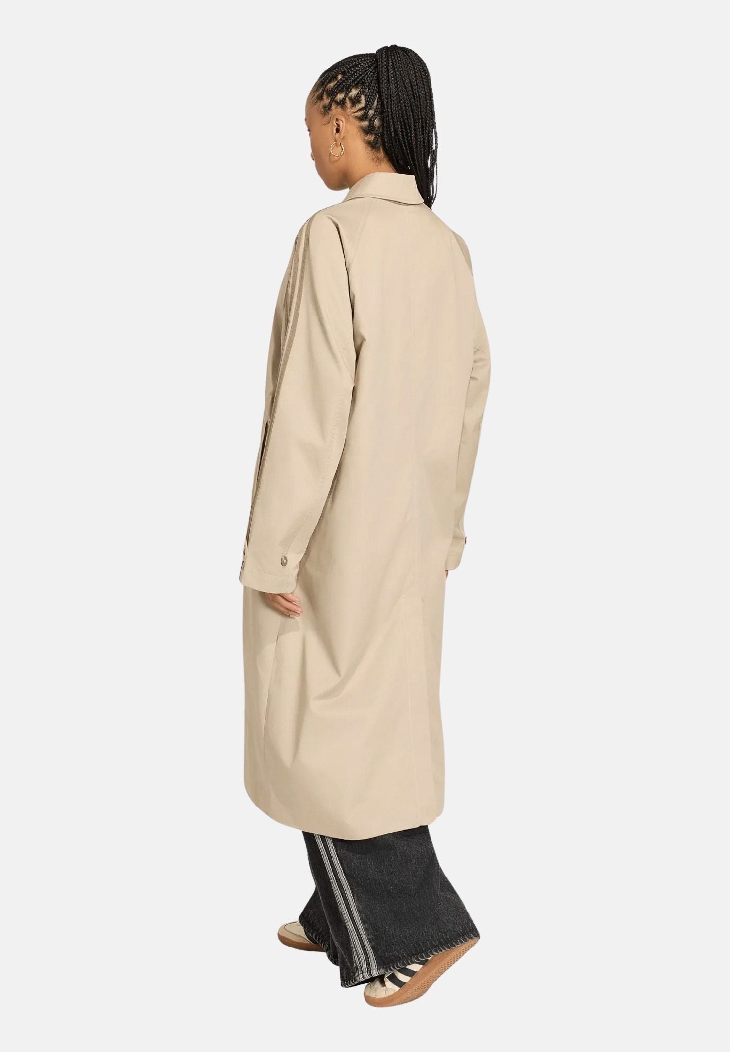ADIDAS ORIGINALS Trench MAC COAT Khaki Three beige da donna con taglio lungo e vestibilità ampia. KS7333 . ADIDAS ORIGINALS