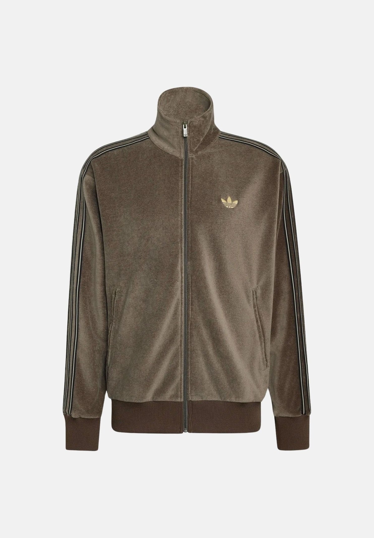 ADIDAS ORIGINALS Felpa con zip FIREBIRD VELOUR marrone da uomo con iconiche 3-Stripes KS7460 . ADIDAS ORIGINALS