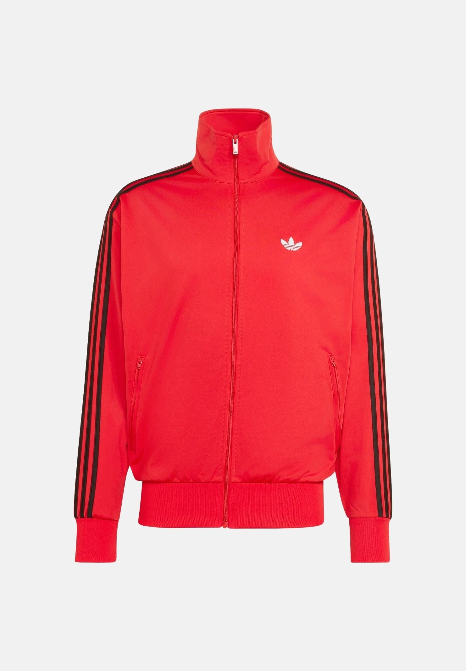 ADIDAS ORIGINALS Felpa FIREBIRD con zip, vivid red- rosso vivo, da uomo con strisce nere a contrasto<BR/> KS7461 . ADIDAS ORIGINALS