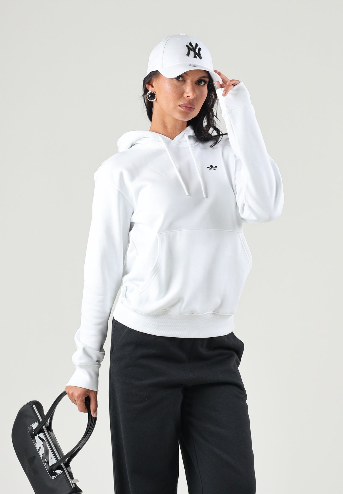 ADIDAS ORIGINALS Felpa con cappuccio TREFOIL ESSENTIALS HOODIE bianca per uomo e donna KS9806 . ADIDAS ORIGINALS