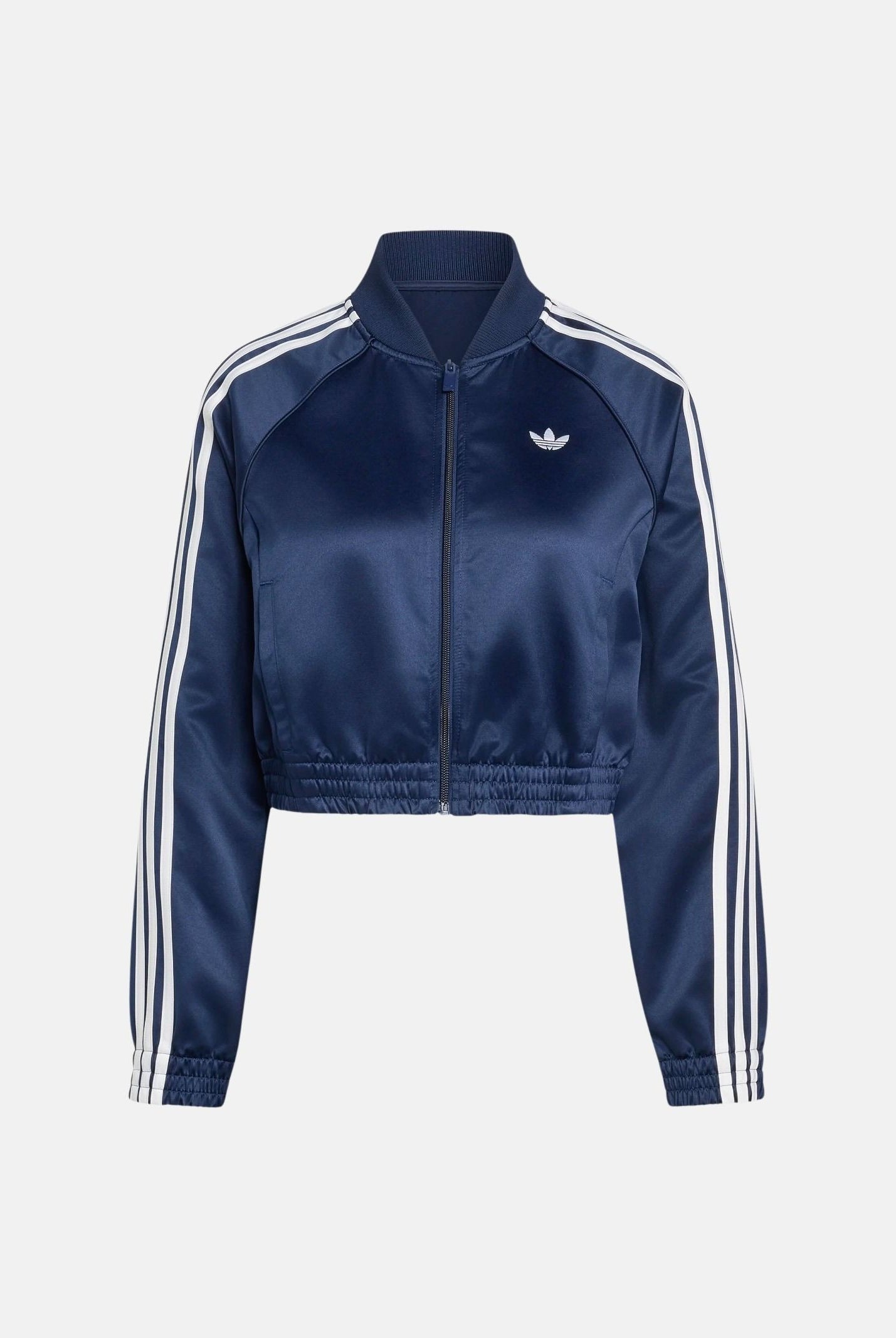 ADIDAS ORIGINALS Giacca SATIN NIGHT indigo blu notte da donna con iconiche 3-Stripes bianche <BR/> KS9948 . ADIDAS ORIGINALS