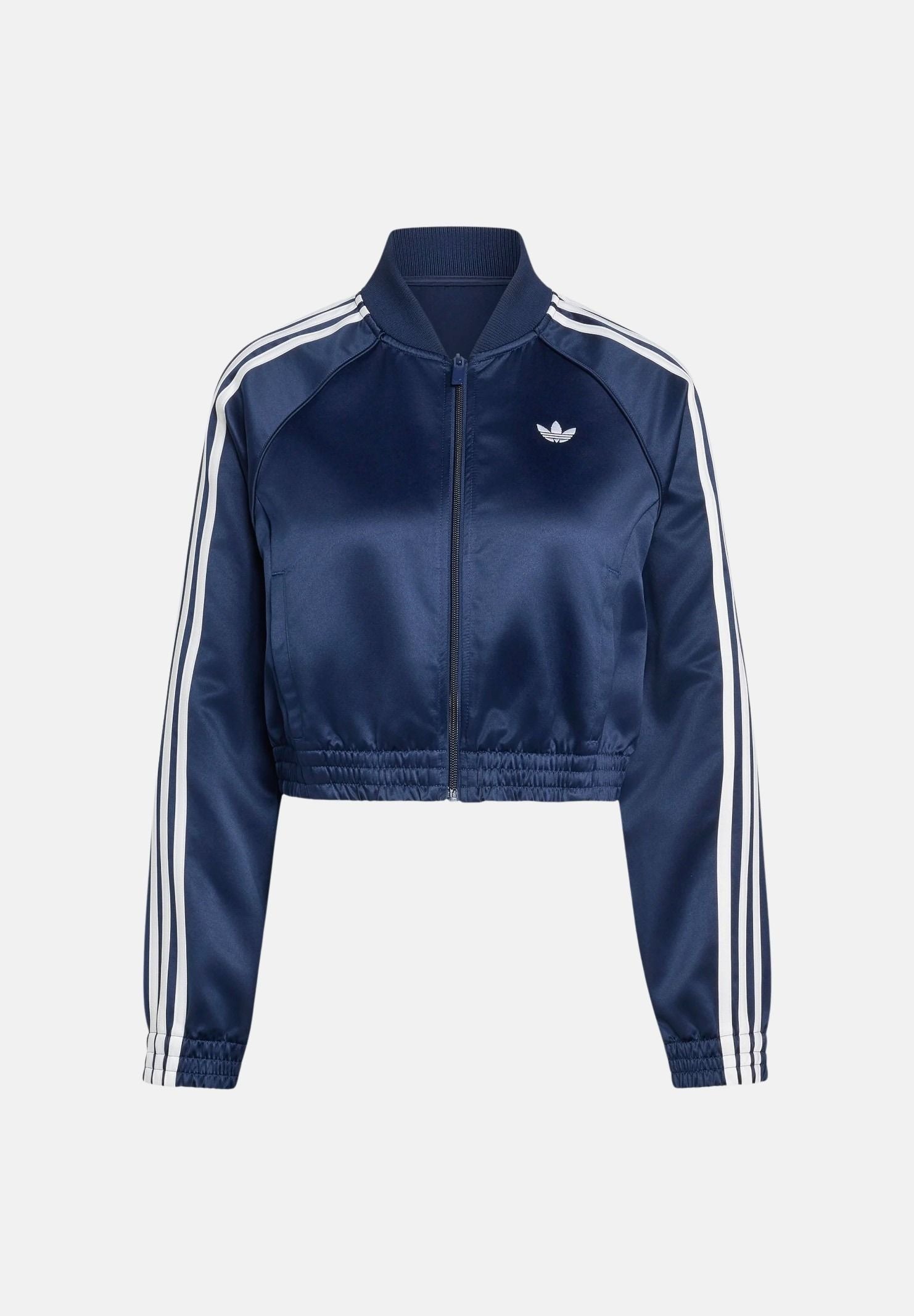 ADIDAS ORIGINALS Giacca SATIN NIGHT indigo blu notte da donna con iconiche 3-Stripes bianche <BR/> KS9948 . ADIDAS ORIGINALS