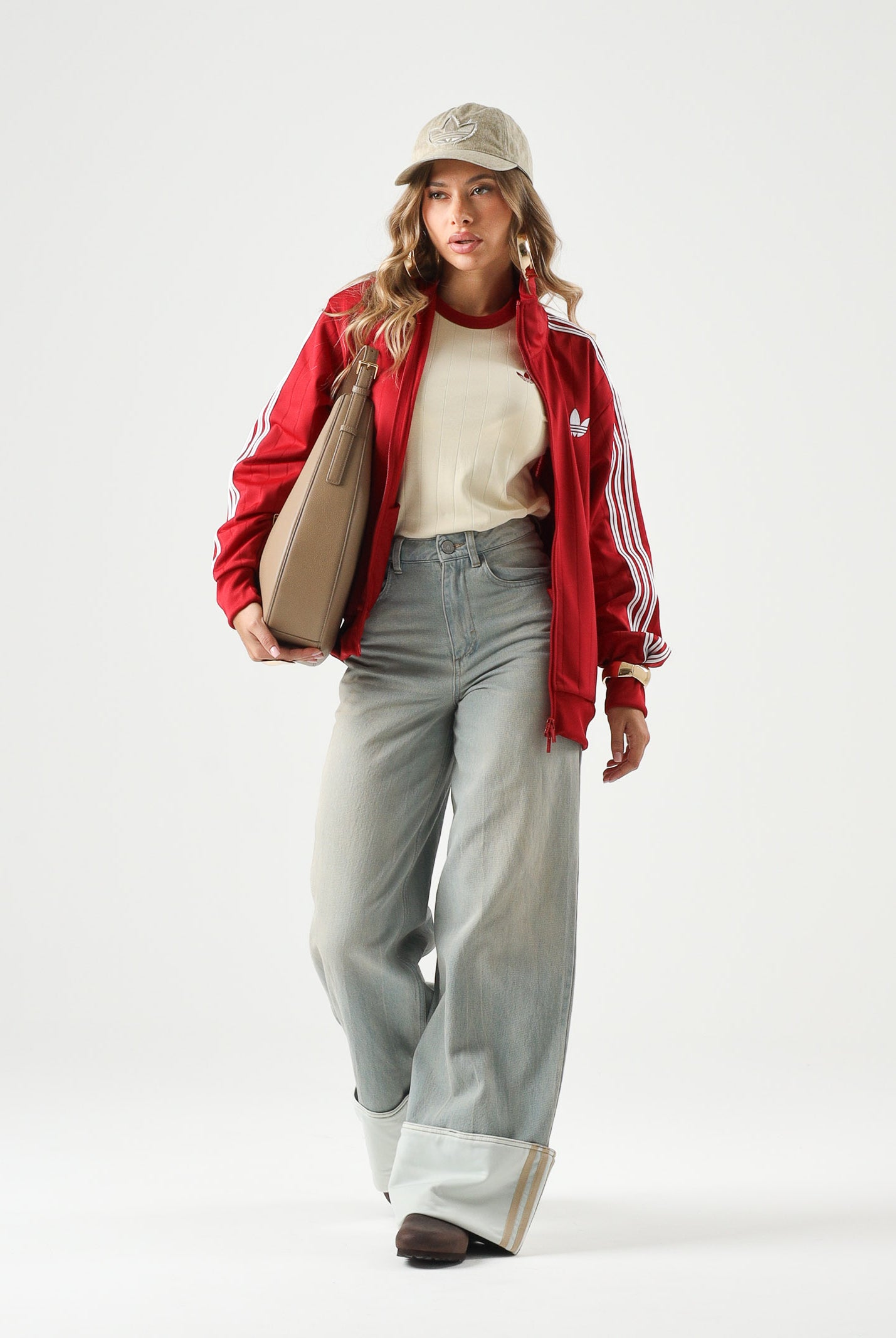 ADIDAS ORIGINALS Felpa PINSTRIPE con zip victory red, rossa e bianca, da donna KS9984 . ADIDAS ORIGINALS