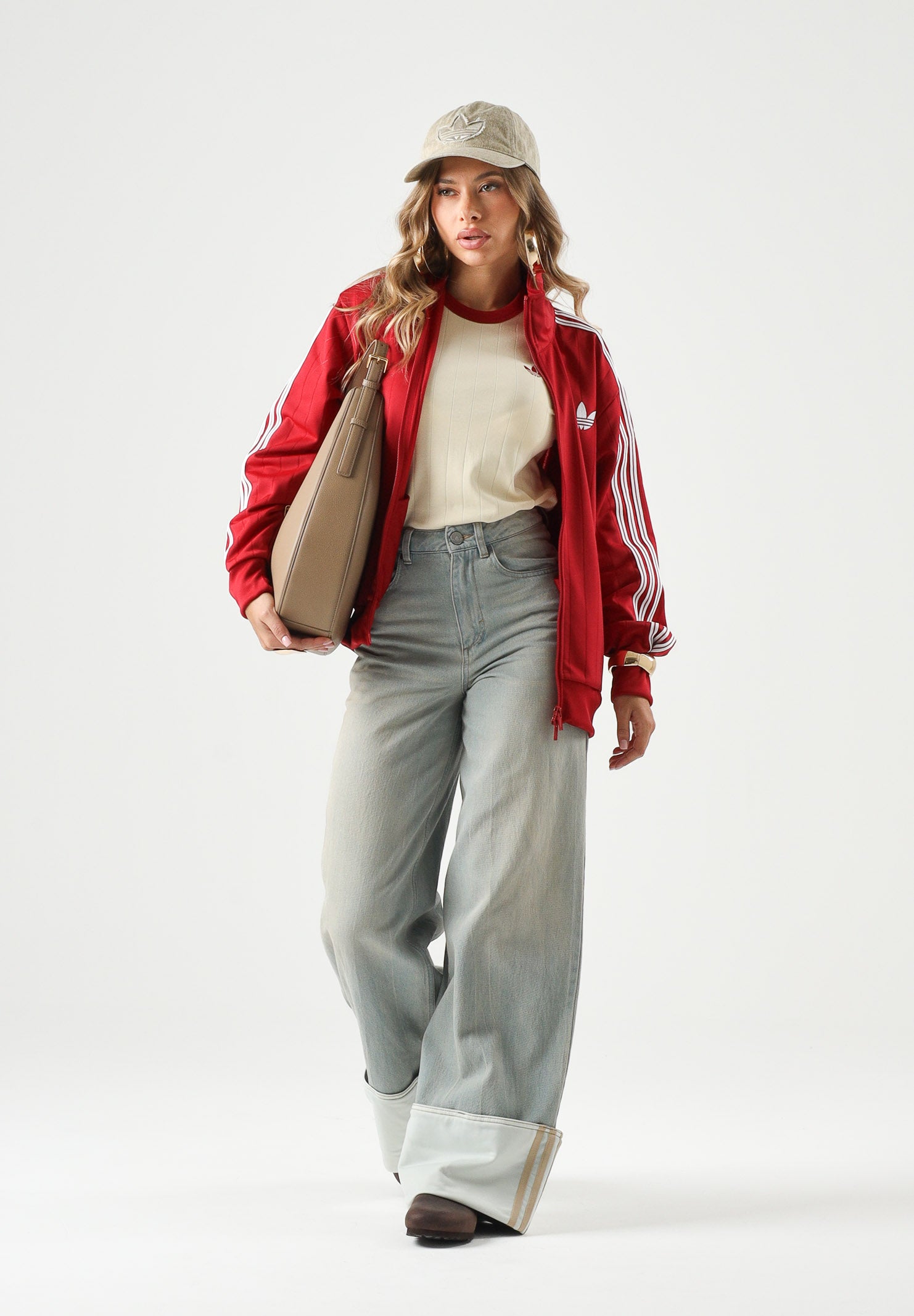 ADIDAS ORIGINALS Felpa PINSTRIPE con zip victory red, rossa e bianca, da donna KS9984 . ADIDAS ORIGINALS