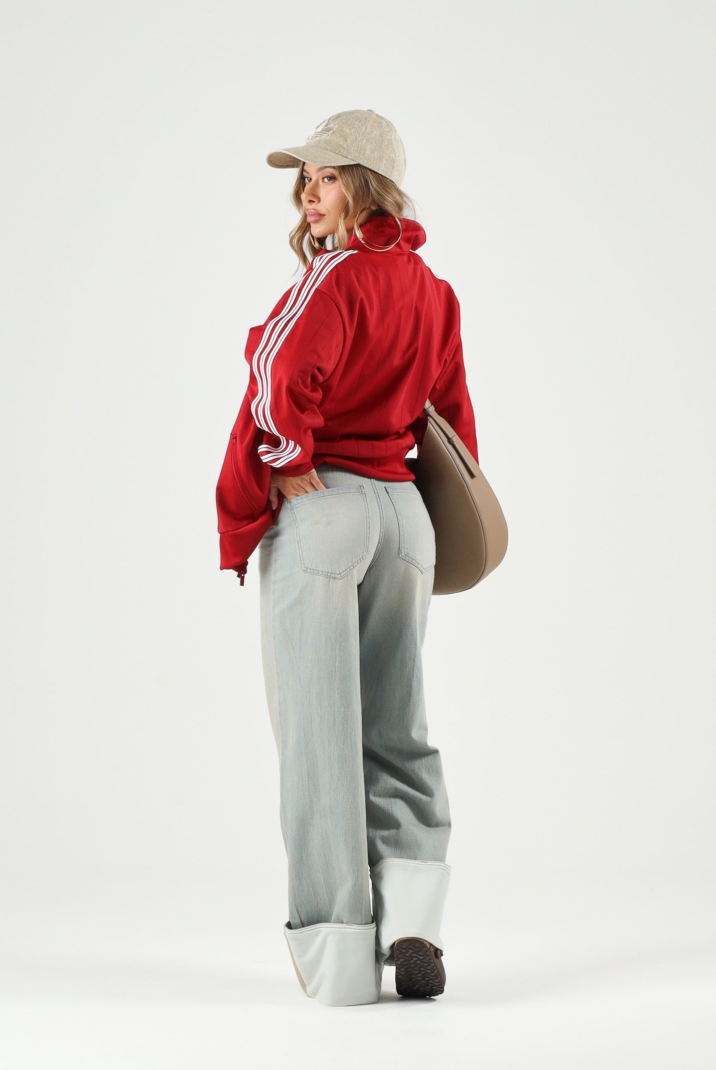 ADIDAS ORIGINALS Felpa PINSTRIPE con zip victory red, rossa e bianca, da donna KS9984 . ADIDAS ORIGINALS