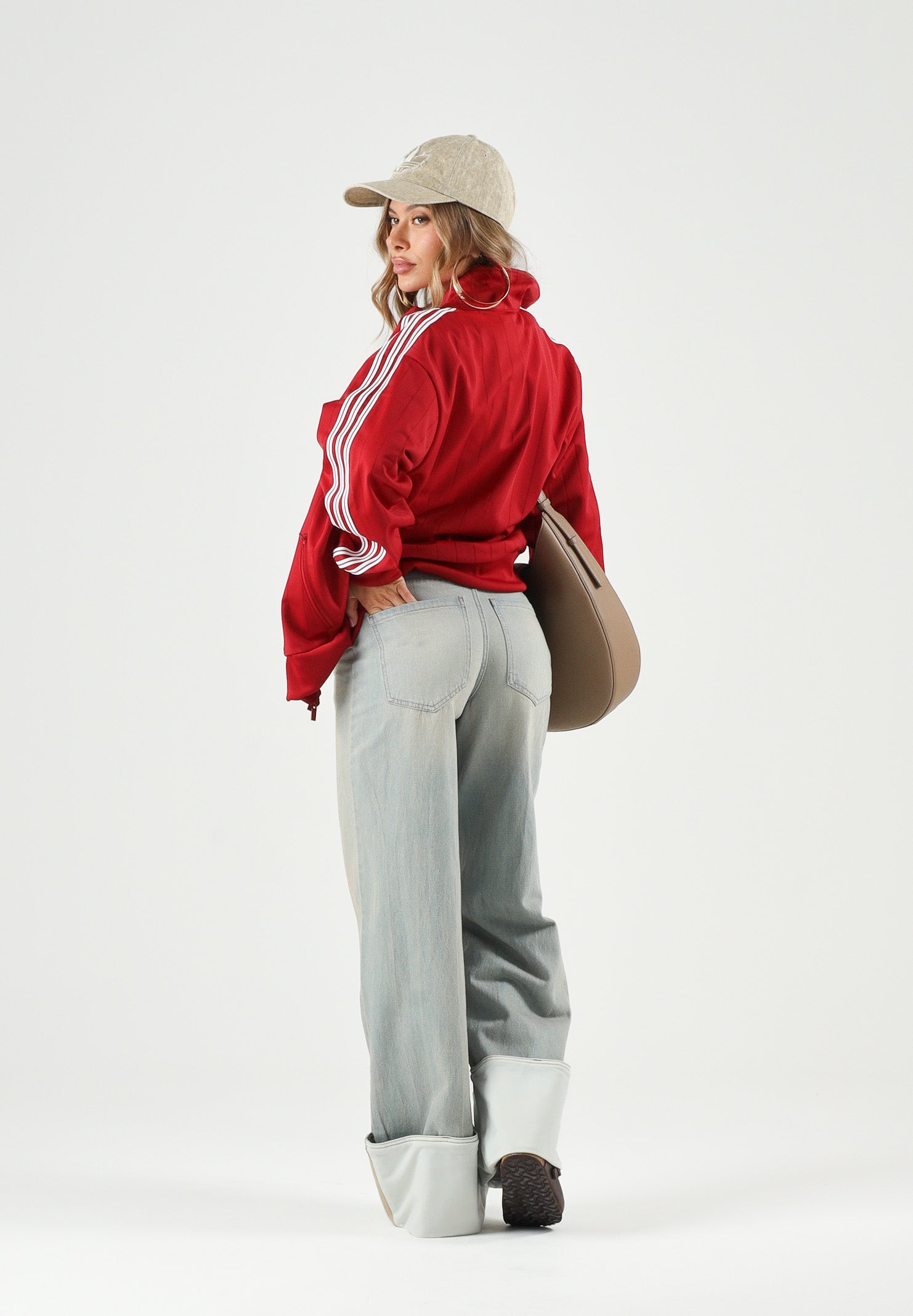 ADIDAS ORIGINALS Felpa PINSTRIPE con zip victory red, rossa e bianca, da donna KS9984 . ADIDAS ORIGINALS