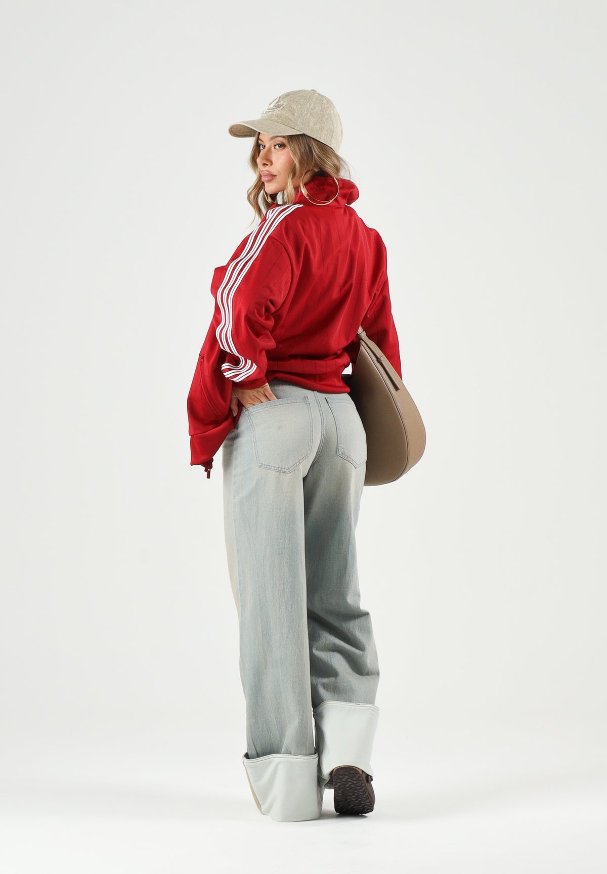 ADIDAS ORIGINALS Felpa PINSTRIPE con zip victory red, rossa e bianca, da donna KS9984 . ADIDAS ORIGINALS