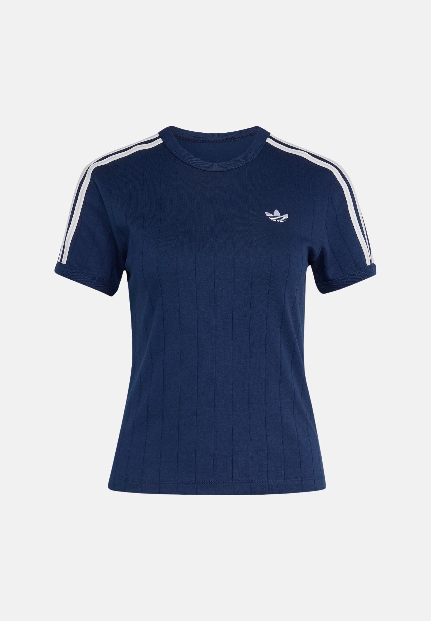 ADIDAS ORIGINALS T-shirt PINSTRIPE SLIM indigo-blu da donna con motivo gessato KS9992 . ADIDAS ORIGINALS
