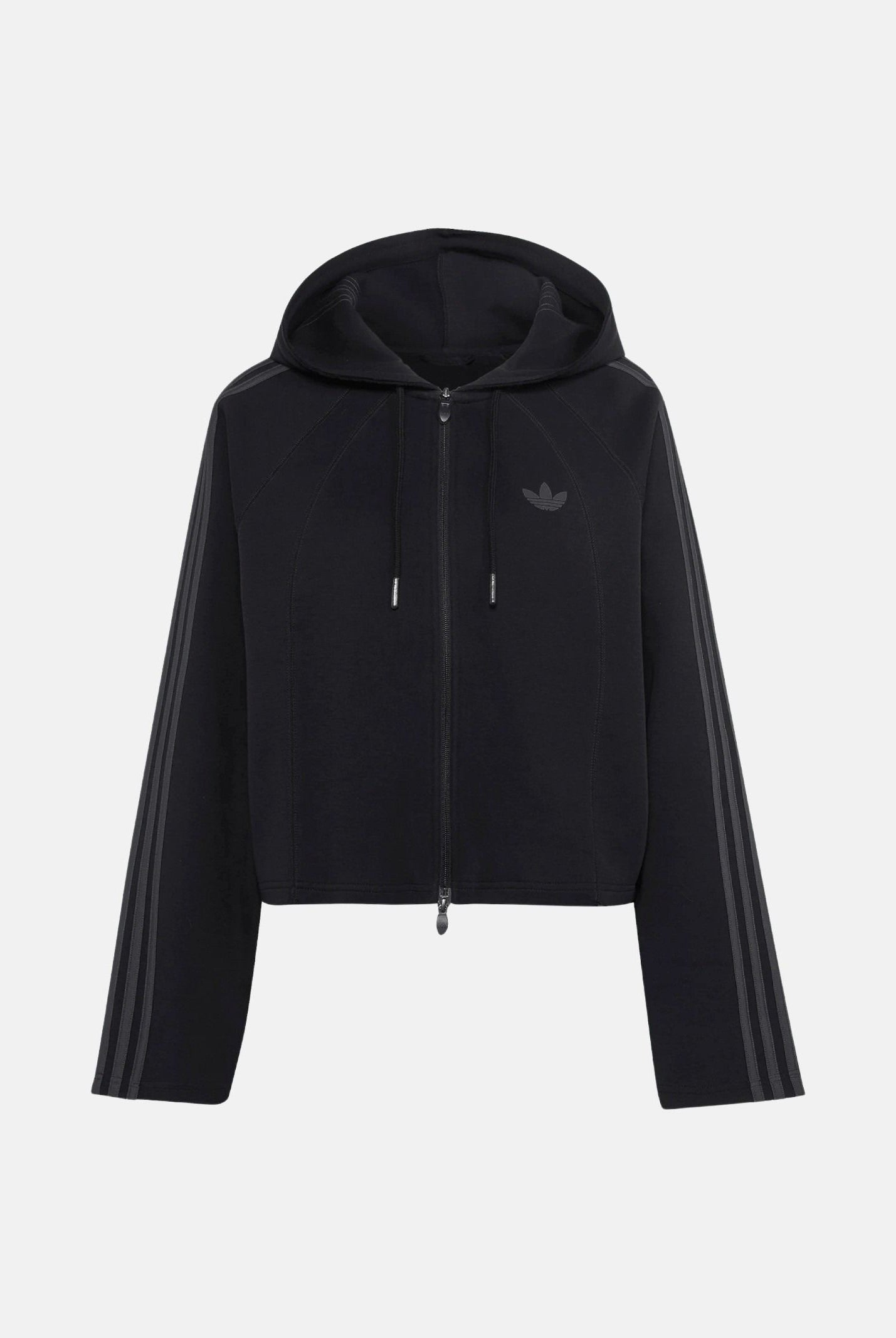 ADIDAS ORIGINALS Felpa nera da donna con zip e cappuccio e dettagli iconici adidas. KT1776 . ADIDAS ORIGINALS