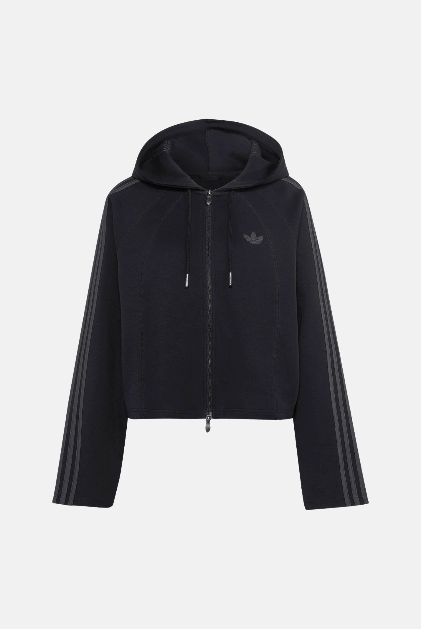 ADIDAS ORIGINALS Felpa nera da donna con zip e cappuccio e dettagli iconici adidas. KT1776 . ADIDAS ORIGINALS