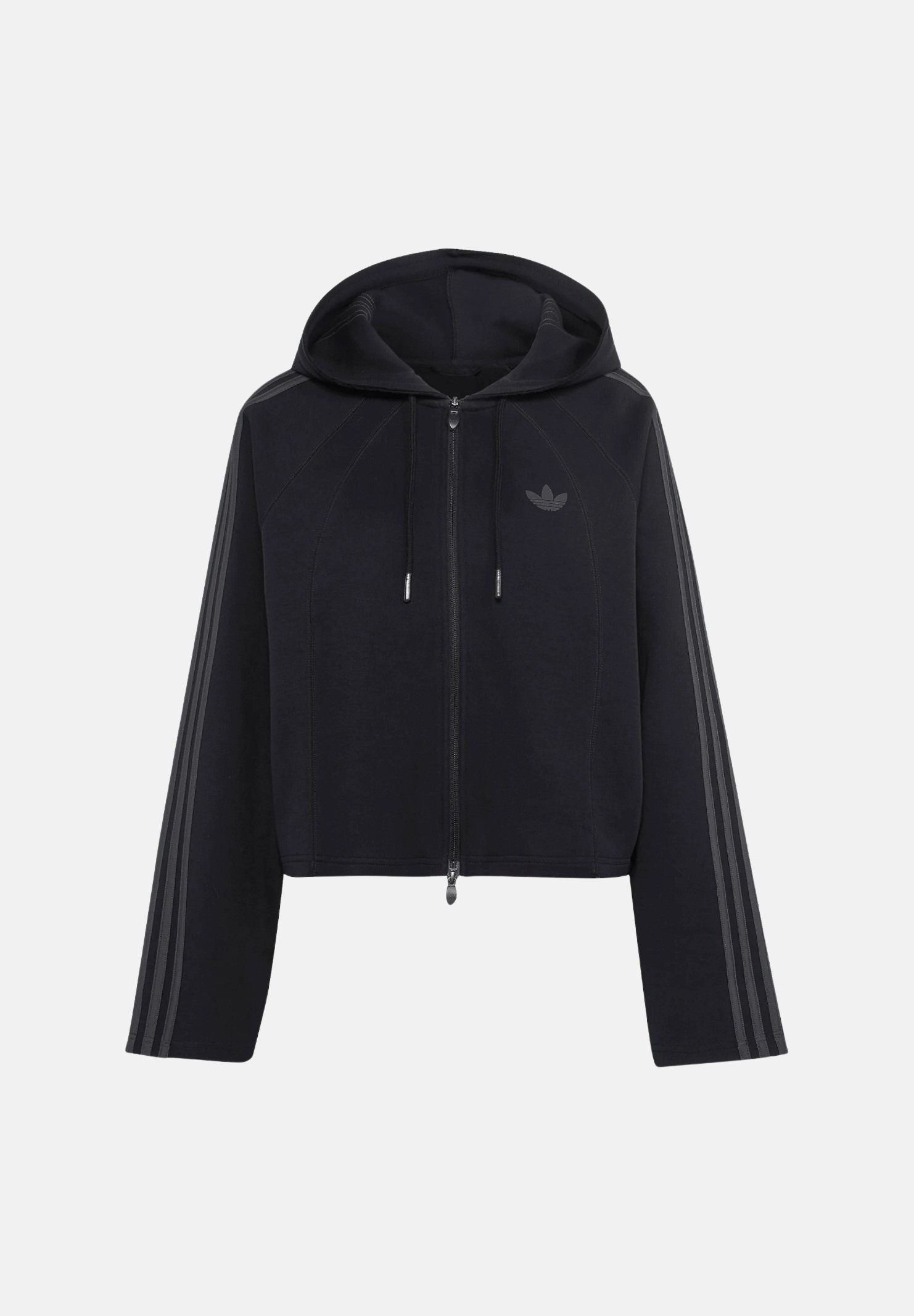 ADIDAS ORIGINALS Felpa nera da donna con zip e cappuccio e dettagli iconici adidas. KT1776 . ADIDAS ORIGINALS