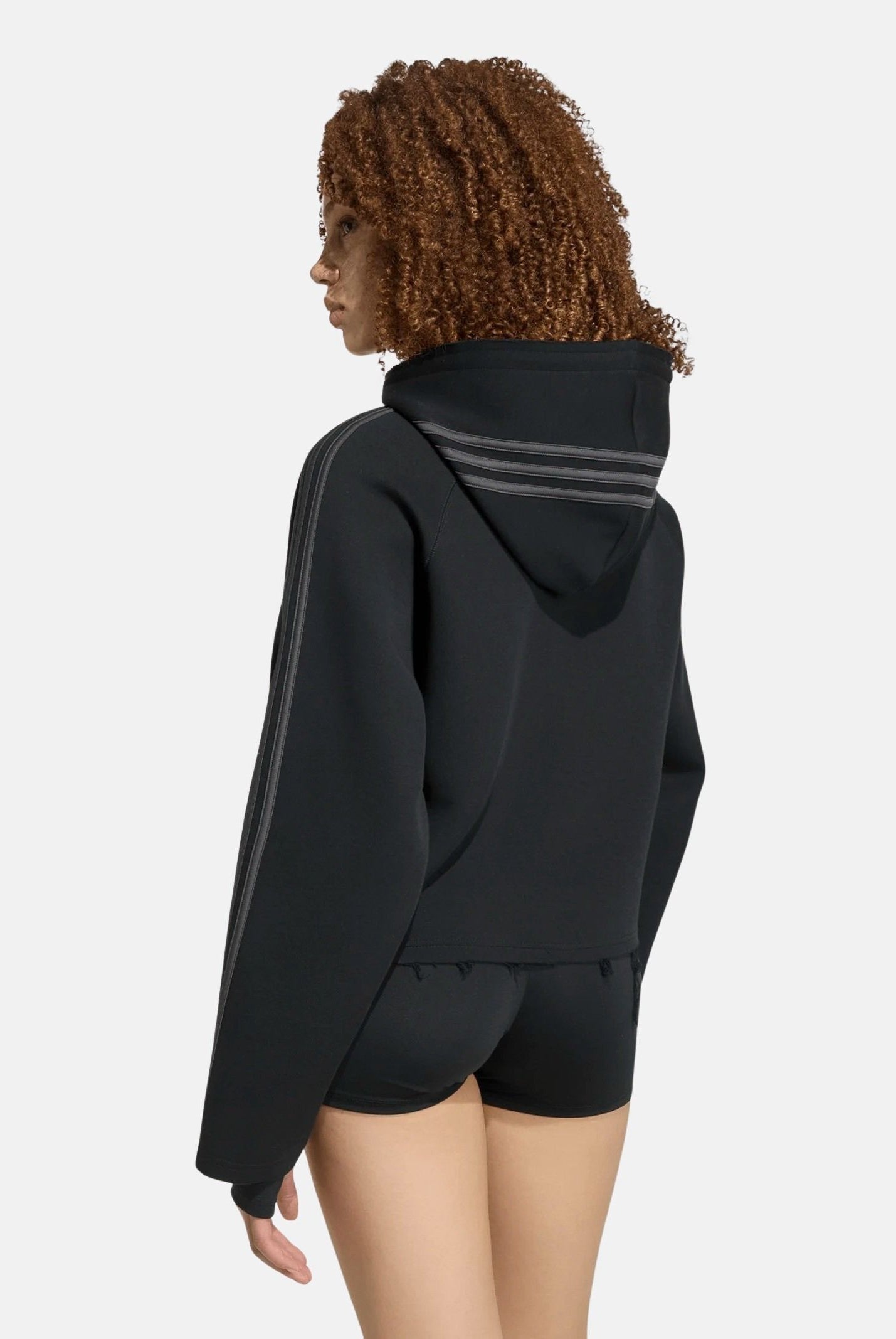 ADIDAS ORIGINALS Felpa nera da donna con zip e cappuccio e dettagli iconici adidas. KT1776 . ADIDAS ORIGINALS