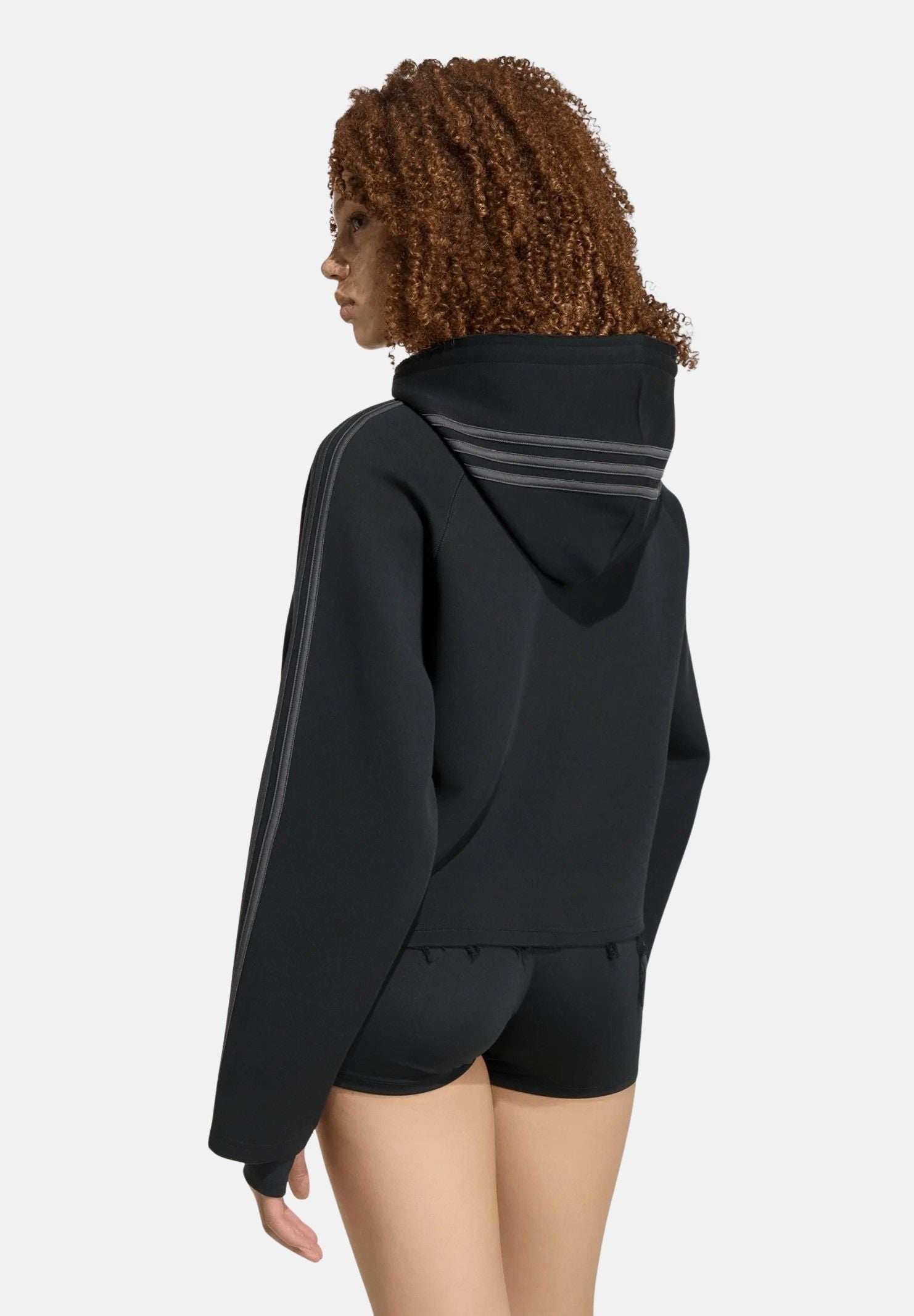 ADIDAS ORIGINALS Felpa nera da donna con zip e cappuccio e dettagli iconici adidas. KT1776 . ADIDAS ORIGINALS