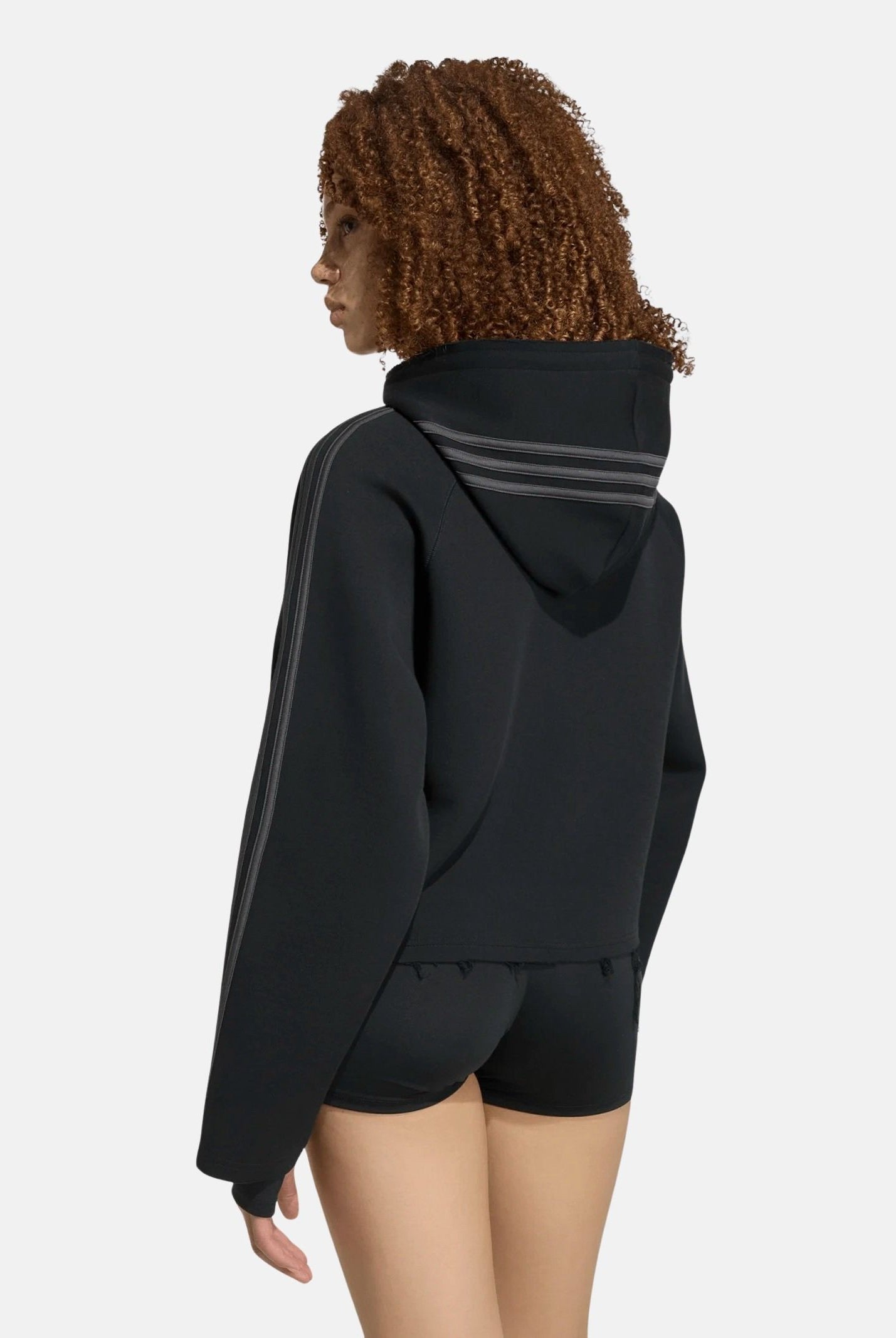 ADIDAS ORIGINALS Felpa nera da donna con zip e cappuccio e dettagli iconici adidas. KT1776 . ADIDAS ORIGINALS
