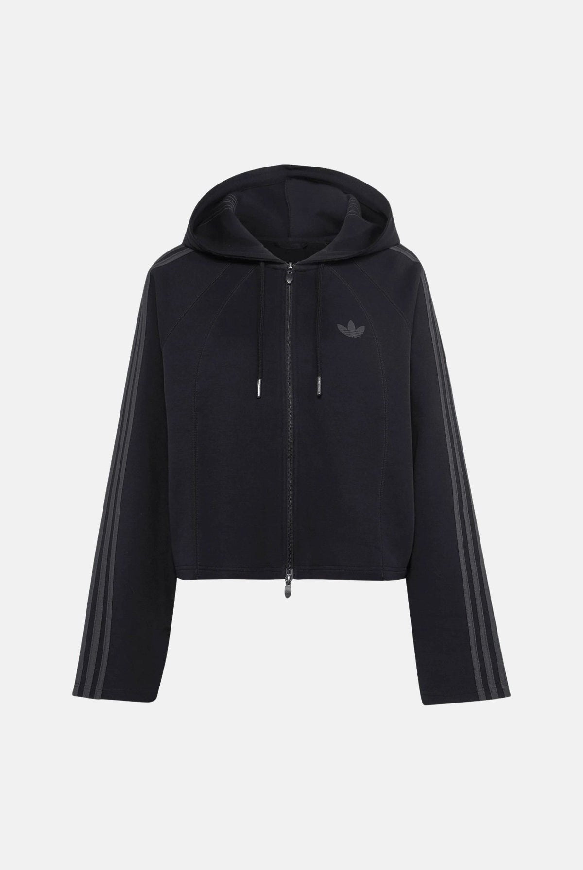 ADIDAS ORIGINALS Felpa nera da donna con zip e cappuccio e dettagli iconici adidas. KT1776 . ADIDAS ORIGINALS