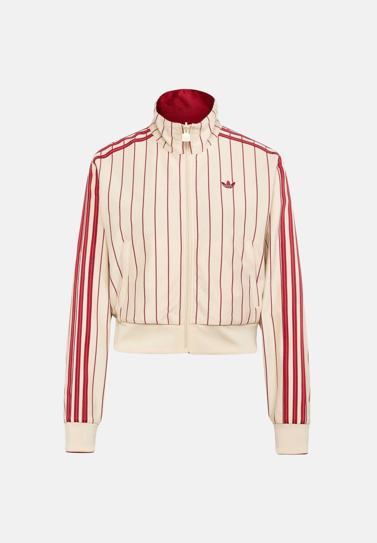 ADIDAS ORIGINALS Felpa con zip DOUBLE FACE vaniglia-rossa con dettagli in rosso da donna con 3-stripes iconiche KT1850 . ADIDAS ORIGINALS