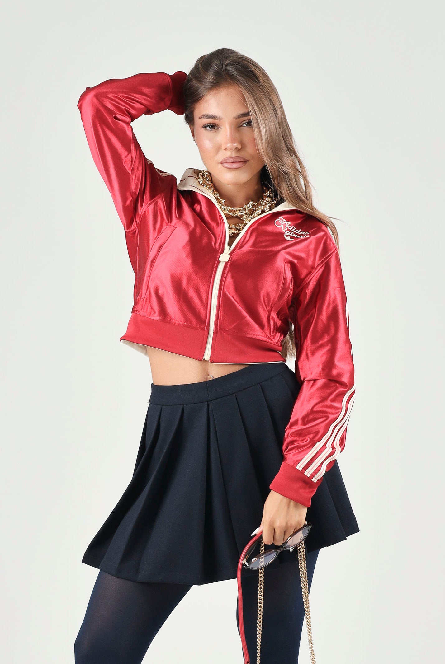 ADIDAS ORIGINALS Felpa con zip ADICOLOR PINSTRIPE vaniglia da donna con 3-stripes iconiche KT1850 . ADIDAS ORIGINALS