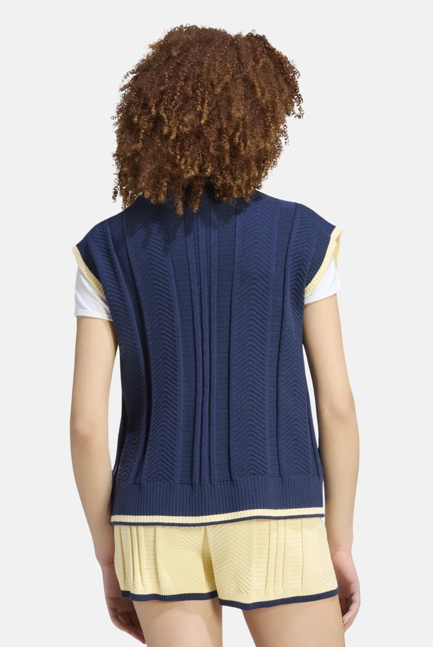ADIDAS ORIGINALS Gilet CABLE KNIT indigo blu notte da donna con motivo a trecce <BR/> KT1861 . ADIDAS ORIGINALS