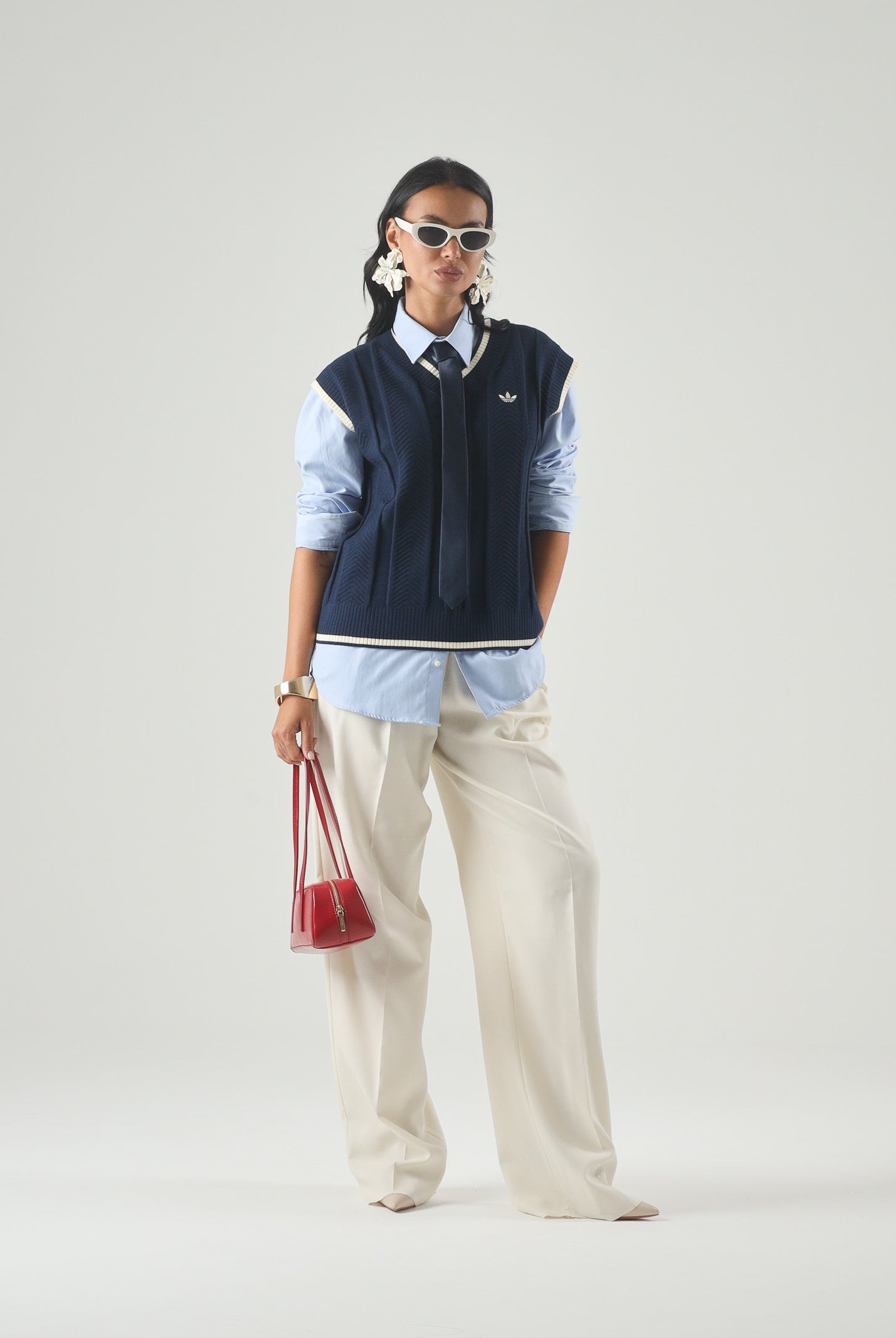 ADIDAS ORIGINALS Gilet CABLE KNIT indigo blu notte da donna con motivo a trecce <BR/> KT1861 . ADIDAS ORIGINALS