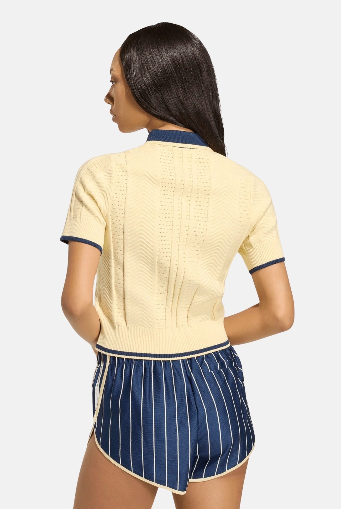 ADIDAS ORIGINALS Polo CABLE KNIT CALI giallo chiaro e navy blu da donna <BR/> KT1862 . ADIDAS ORIGINALS