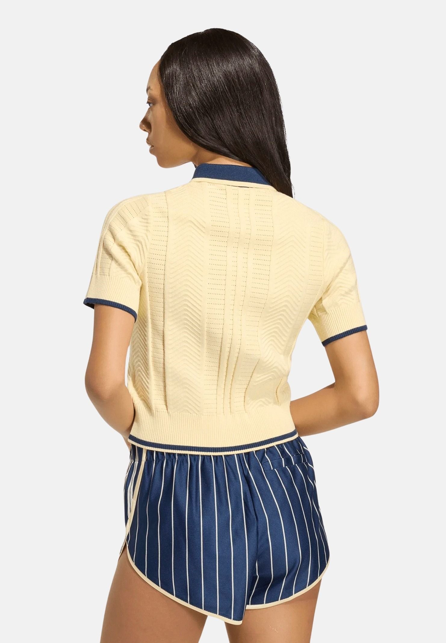 ADIDAS ORIGINALS Polo CABLE KNIT CALI giallo chiaro e navy blu da donna <BR/> KT1862 . ADIDAS ORIGINALS