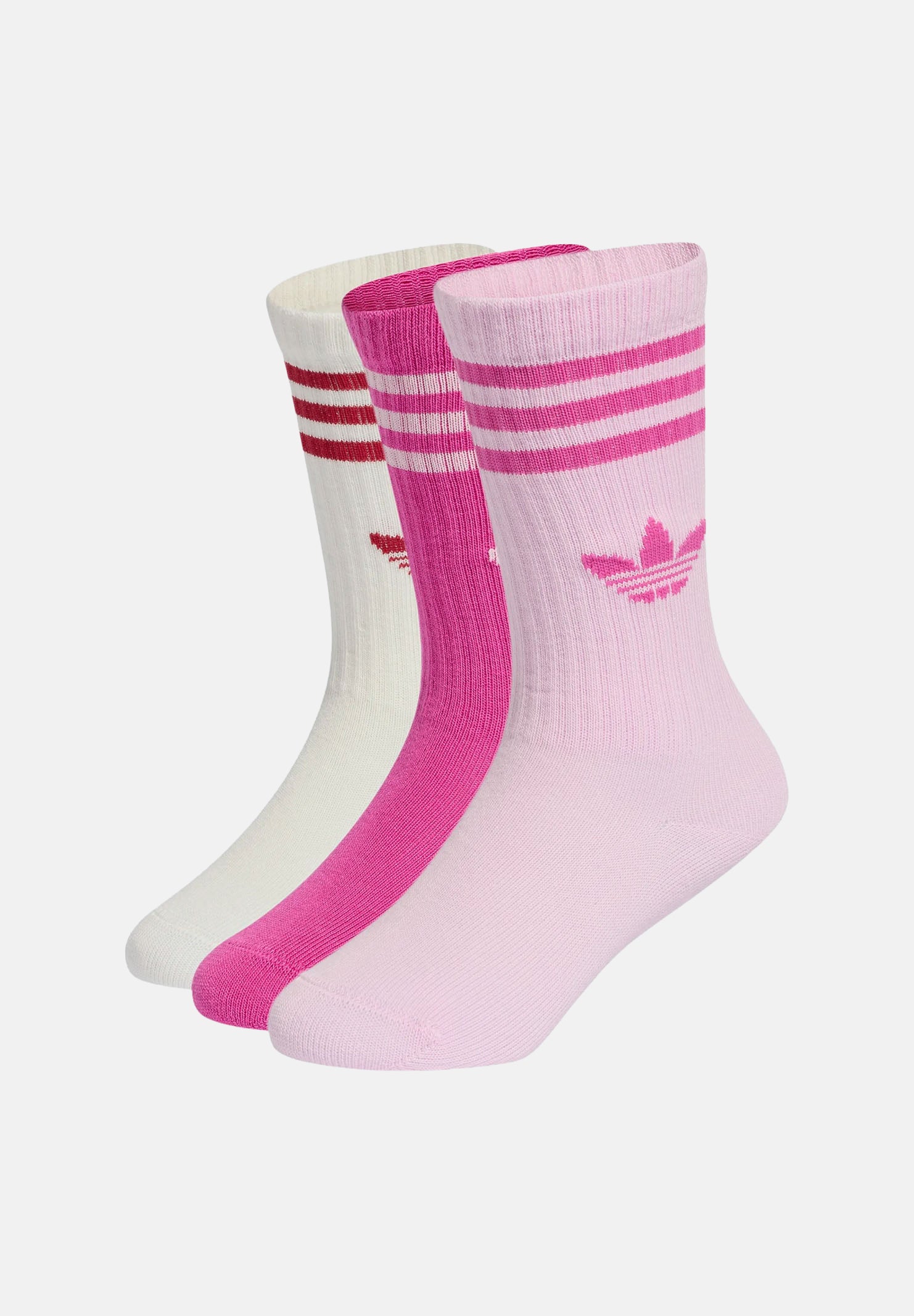 ADIDAS ORIGINALS calze Crew 3 paia Orchid Fusion/Semi Lucid Fuchsia/Cloud White fucsia, rosa e bianche da bambina KT1996 . ADIDAS ORIGINALS