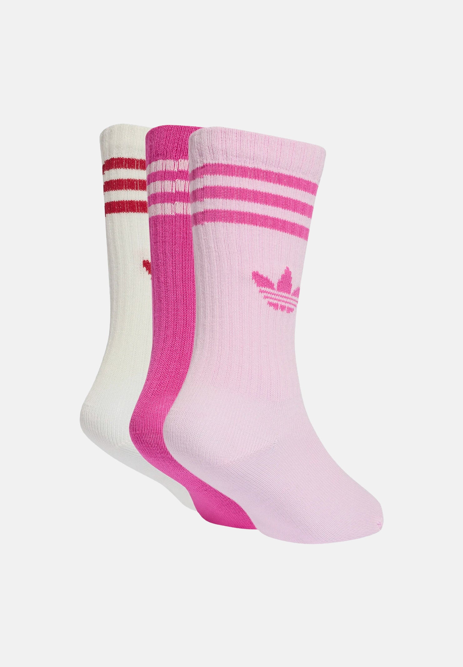 ADIDAS ORIGINALS calze Crew 3 paia Orchid Fusion/Semi Lucid Fuchsia/Cloud White fucsia, rosa e bianche da bambina KT1996 . ADIDAS ORIGINALS