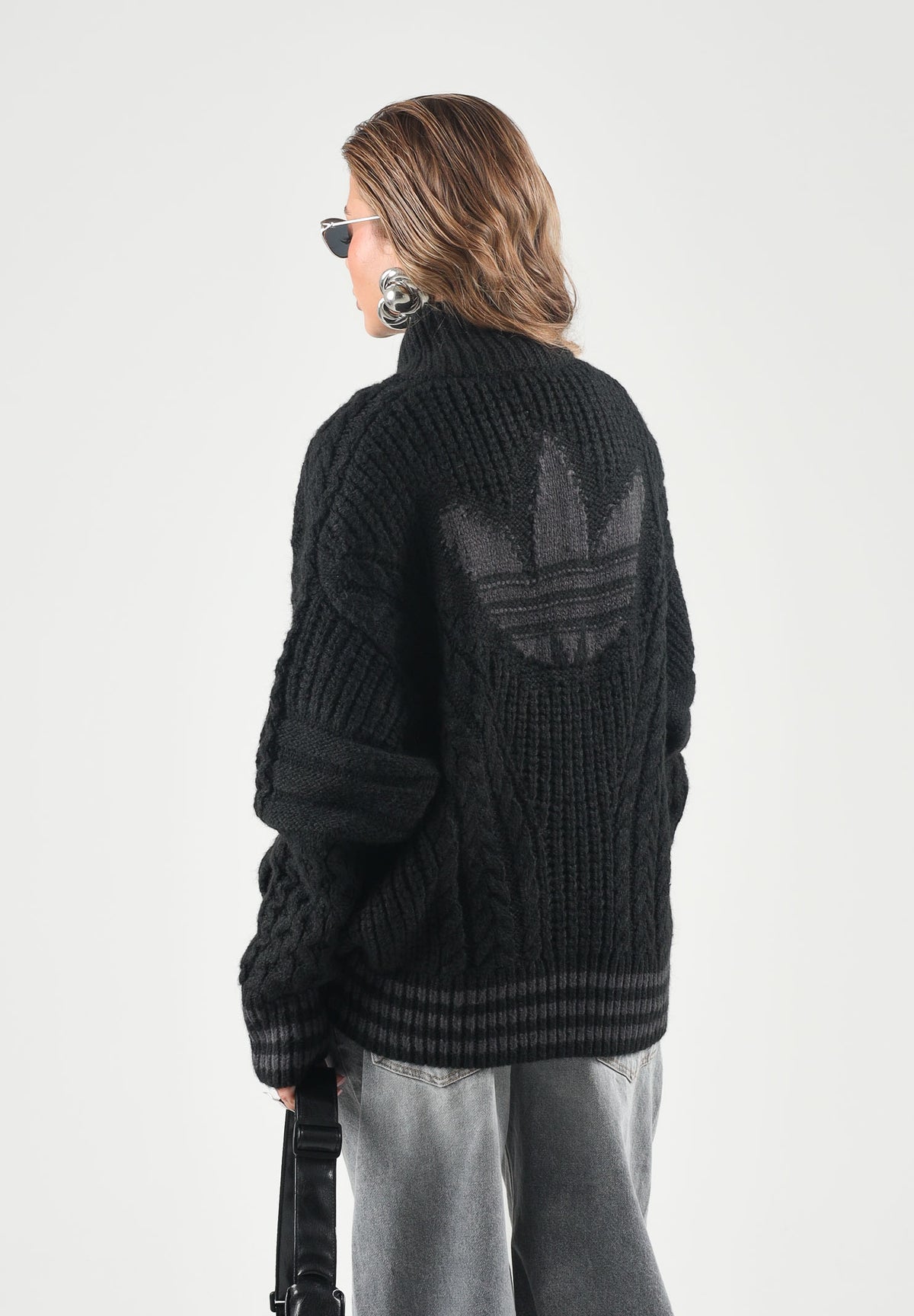 ADIDAS ORIGINALS Cardigan con zip CABLE KNIT TRACK TOP nero per uomo e donna con lavorazione a trecce. KT2289 . ADIDAS ORIGINALS