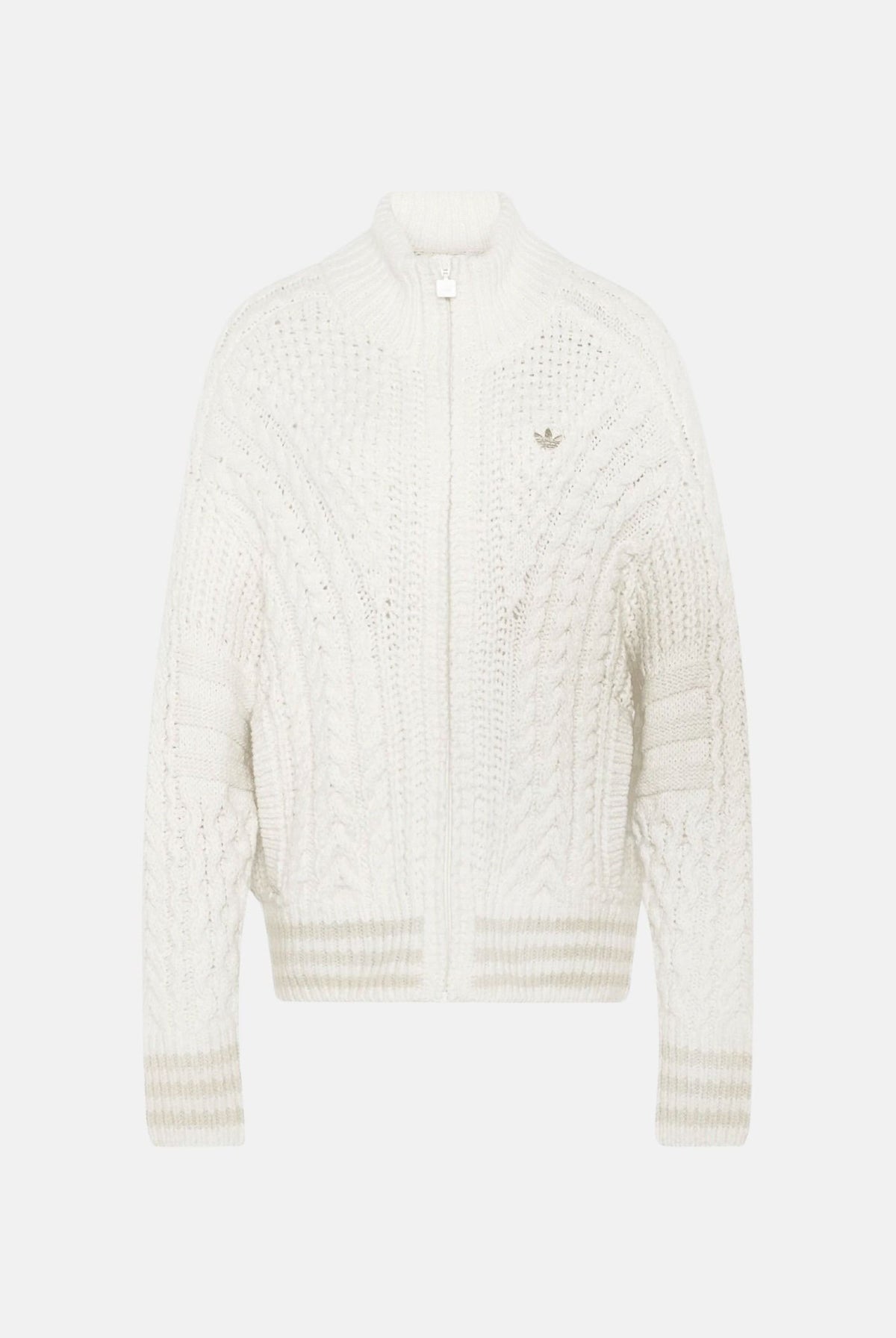 ADIDAS ORIGINALS Cardigan con zip CABLE KNIT TRACK TOP bianca per uomo e donna con lavorazione a trecce. KT2290 . ADIDAS ORIGINALS