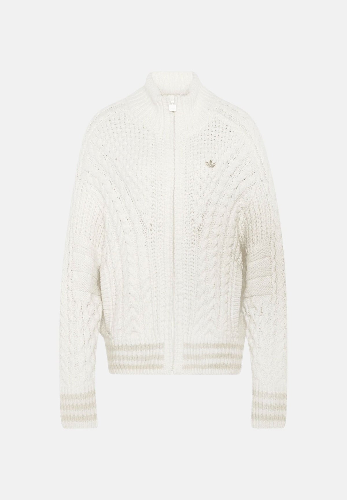 ADIDAS ORIGINALS Cardigan con zip CABLE KNIT TRACK TOP bianca per uomo e donna con lavorazione a trecce. KT2290 . ADIDAS ORIGINALS