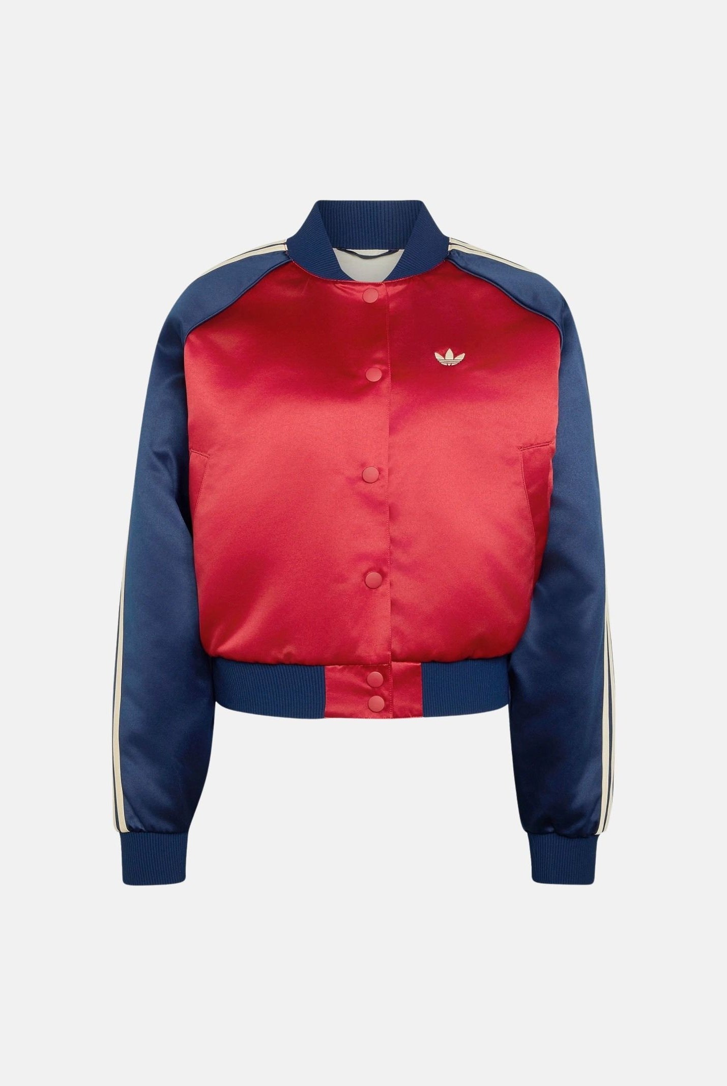 ADIDAS ORIGINALS Giubbotto Bomber SATIN rosso-blu da donna con mini logo iconico KT2646 . ADIDAS ORIGINALS
