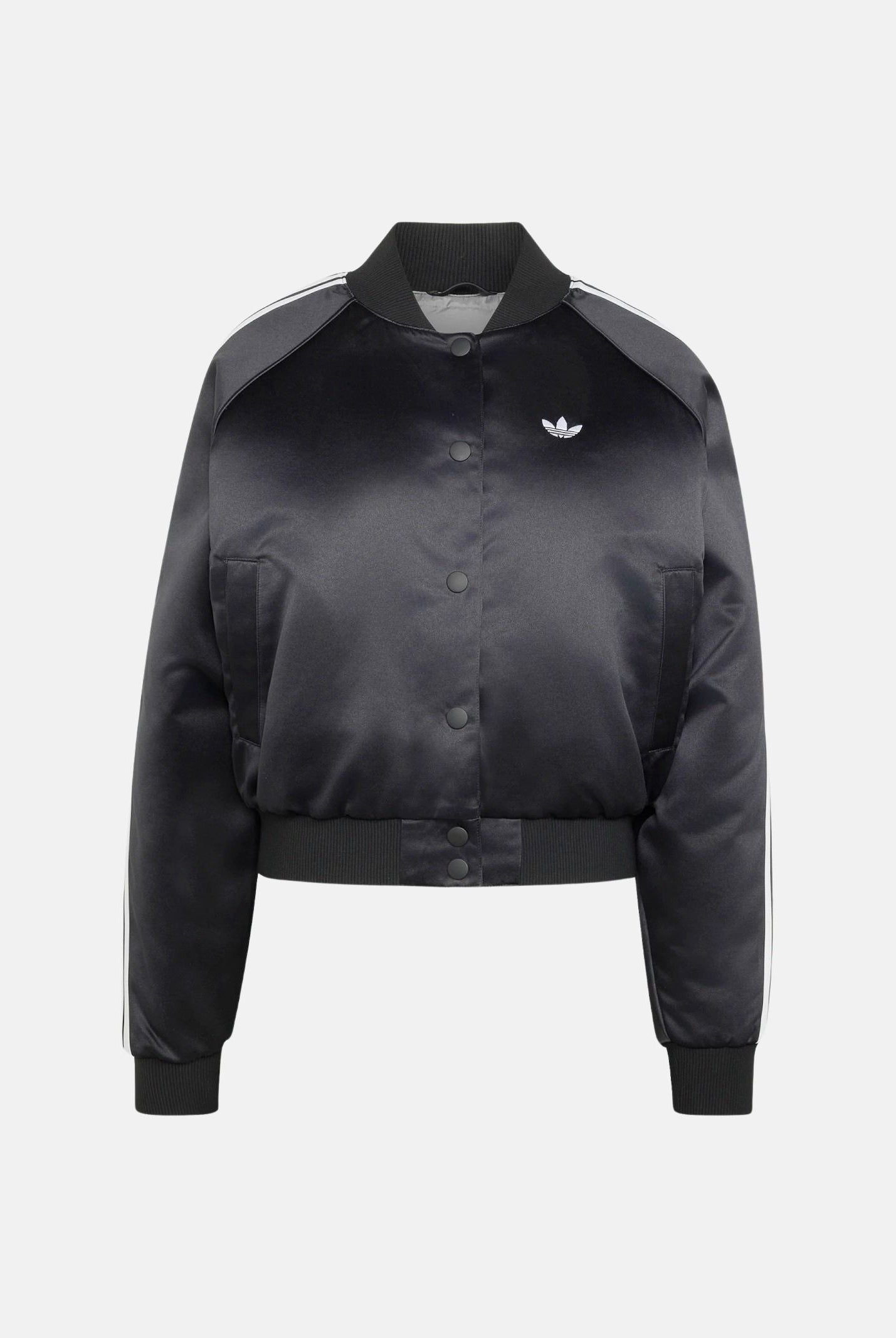 ADIDAS ORIGINALS Giubbotto SATIN SST BOMBER JACKET Black / White / Grey Three, nero, donna. KT2648 . ADIDAS ORIGINALS
