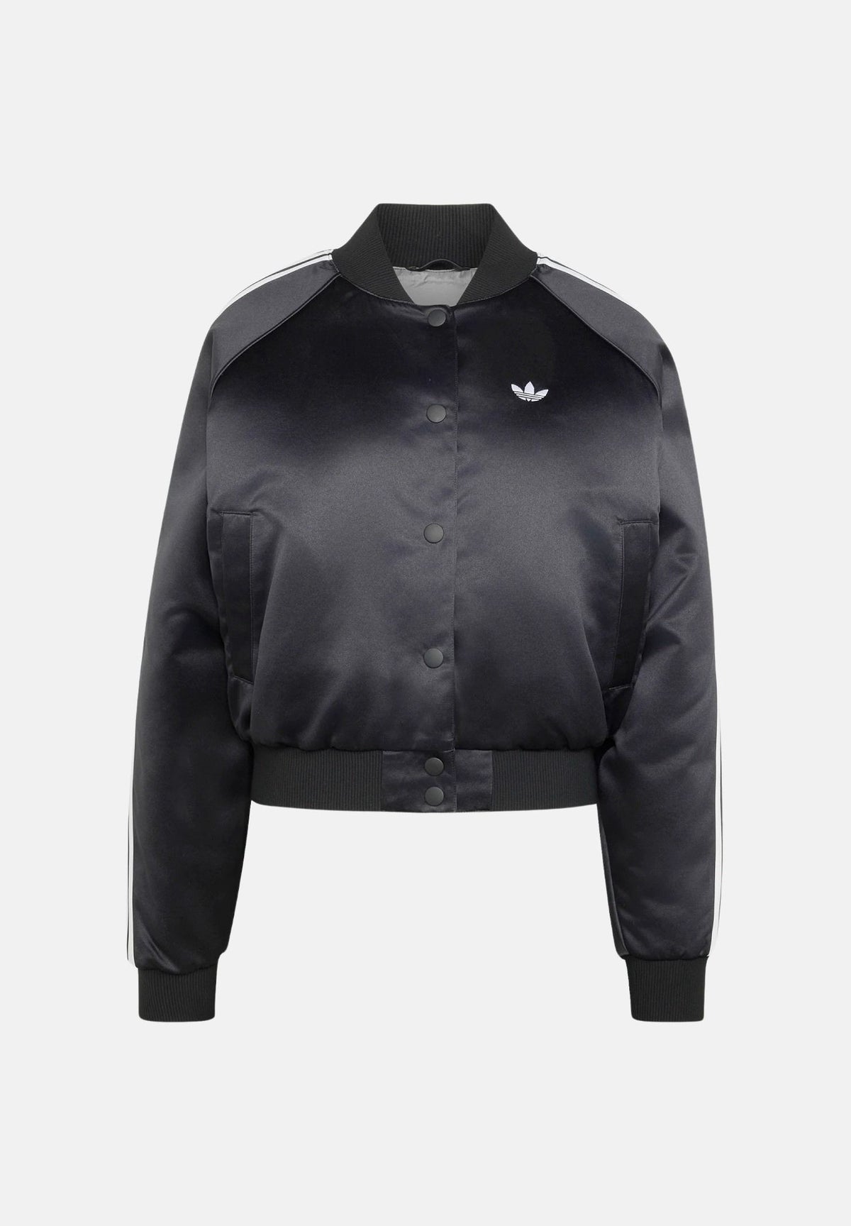 ADIDAS ORIGINALS Giubbotto SATIN SST nero da donna in raso con dettagli sportivi. KT2648 . ADIDAS ORIGINALS