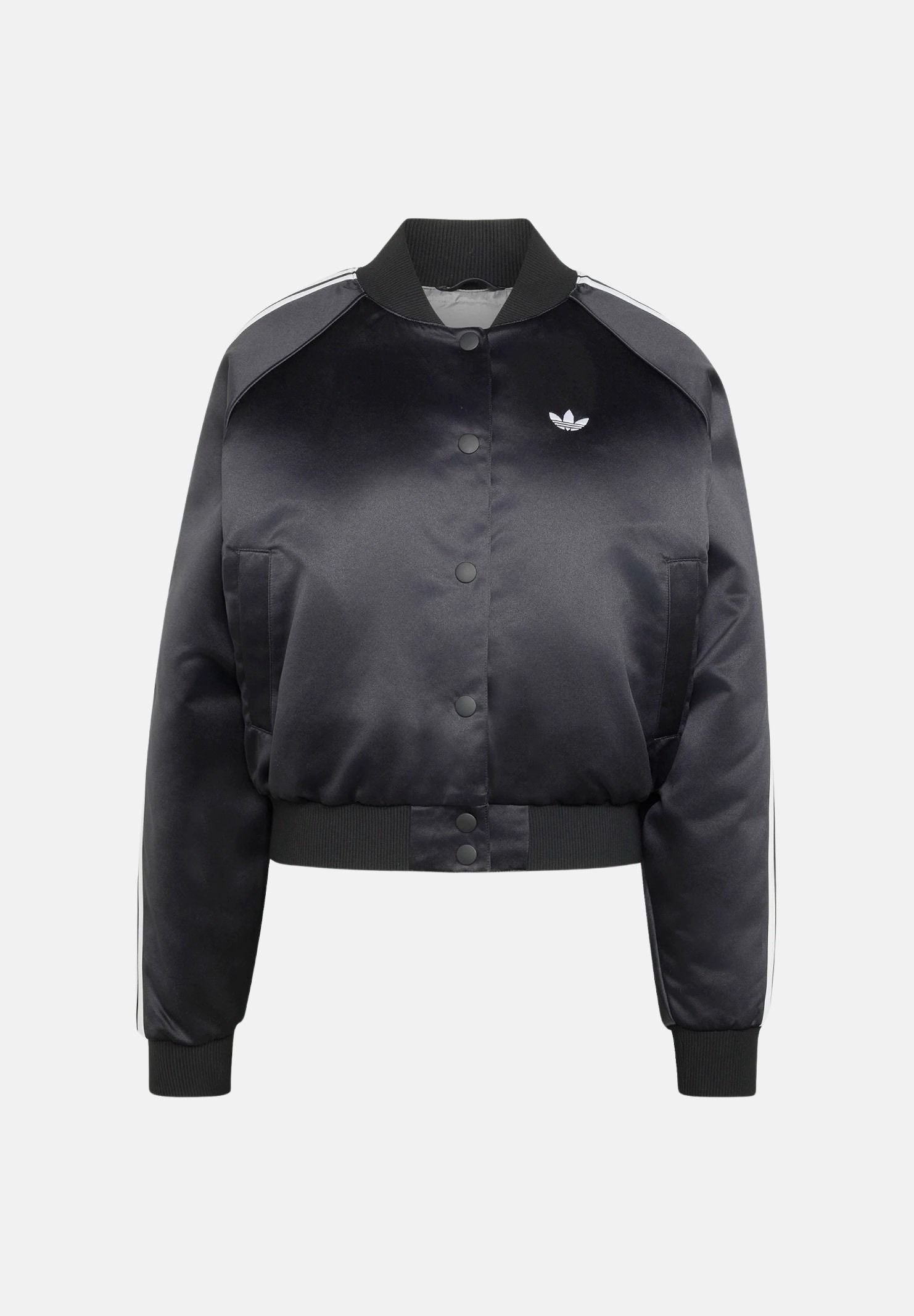 ADIDAS ORIGINALS Giubbotto SATIN SST BOMBER JACKET Black / White / Grey Three, nero, donna. KT2648 . ADIDAS ORIGINALS
