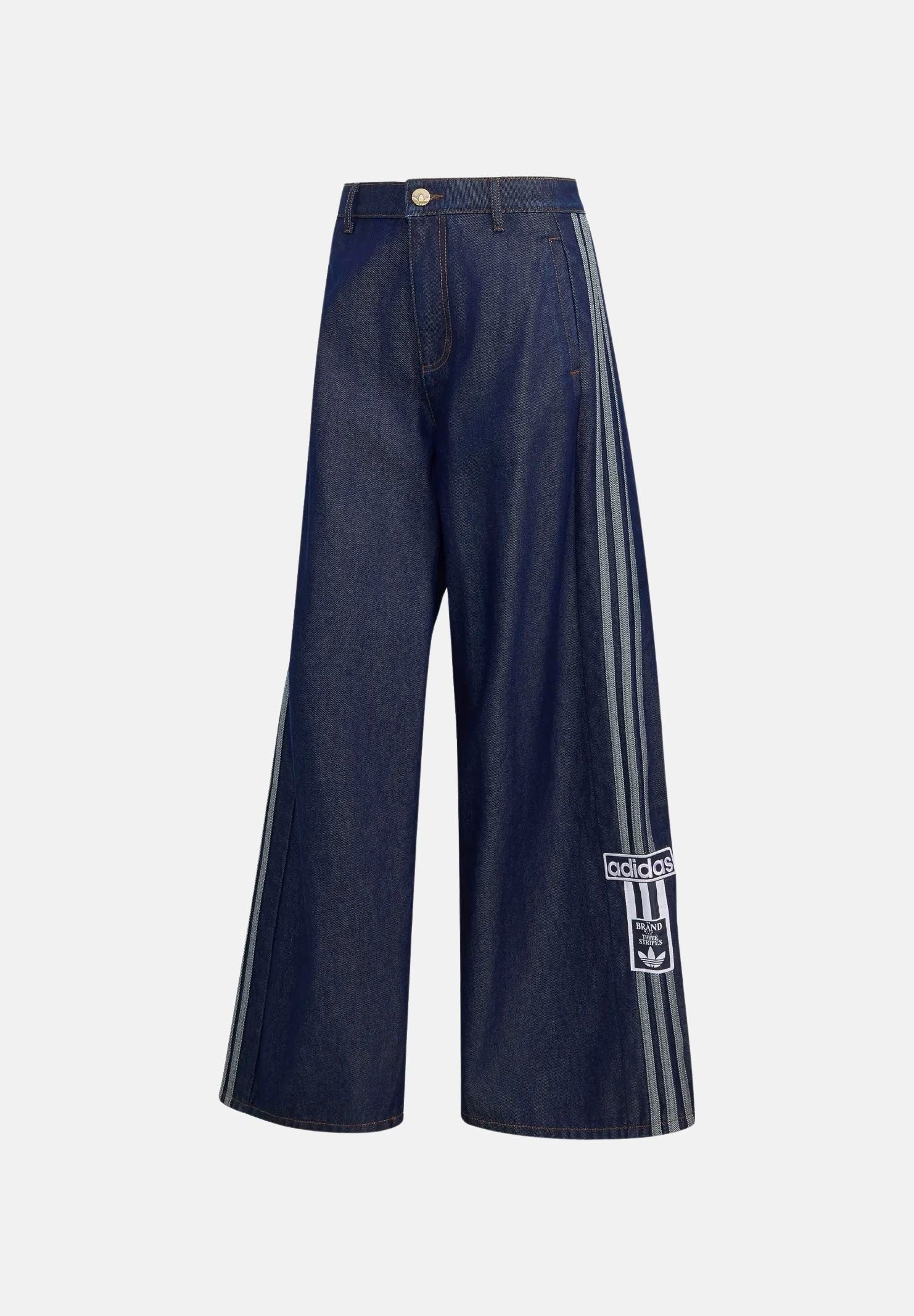 ADIDAS ORIGINALS Jeans ADIBREAK MID RISE WIDE LEG indigo blu da donna con 3-Stripes laterali KT2650 . ADIDAS ORIGINALS