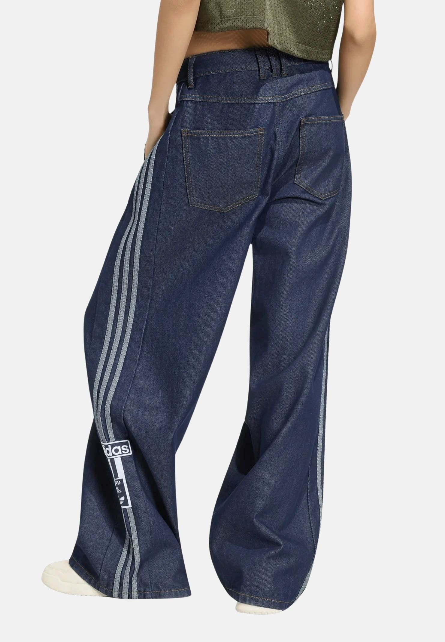 ADIDAS ORIGINALS Jeans ADIBREAK MID RISE WIDE LEG indigo blu da donna con 3-Stripes laterali KT2650 . ADIDAS ORIGINALS