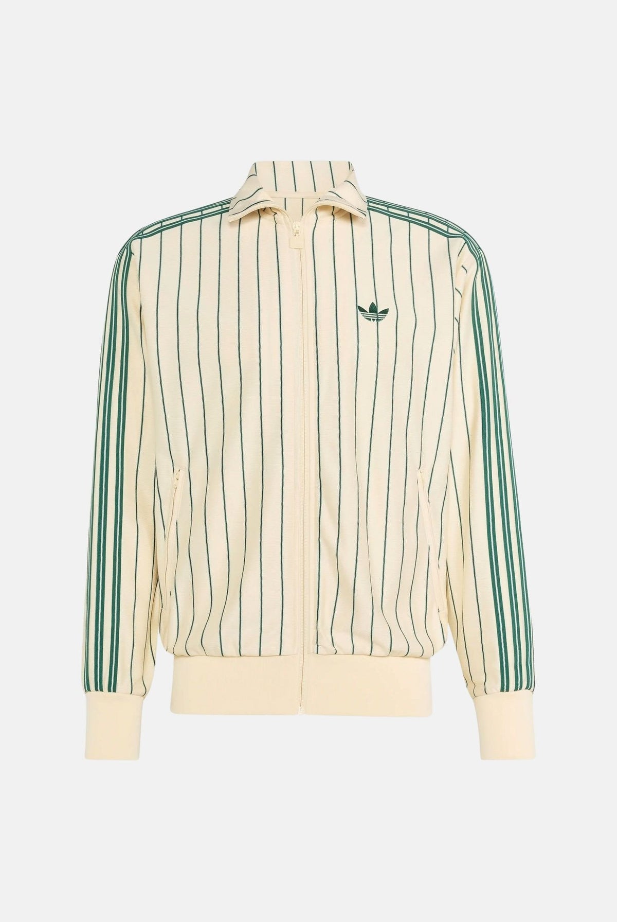 ADIDAS ORIGINALS Felpa con zip FIREBIRD PINSTRIPES warm vaniglia beige da uomo con righe a contrasto KT4299 . ADIDAS ORIGINALS