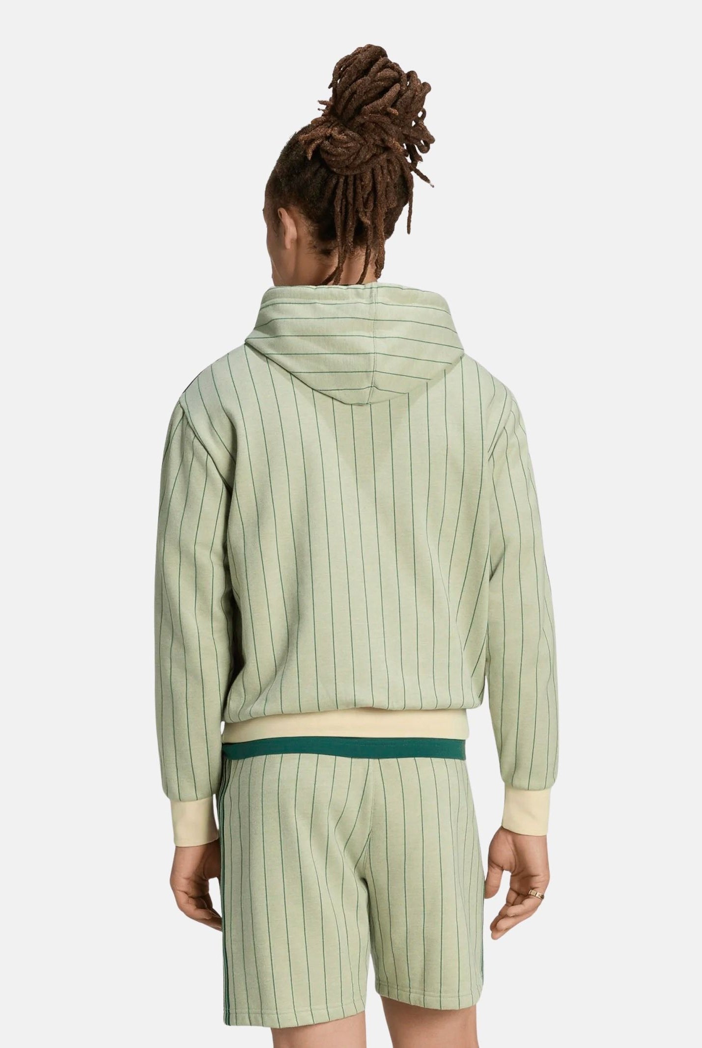 ADIDAS ORIGINALS Felpa PINSTRIPES HOODIE Warm Vanilla, beige e verde da uomo con cappuccio KT4325 . ADIDAS ORIGINALS