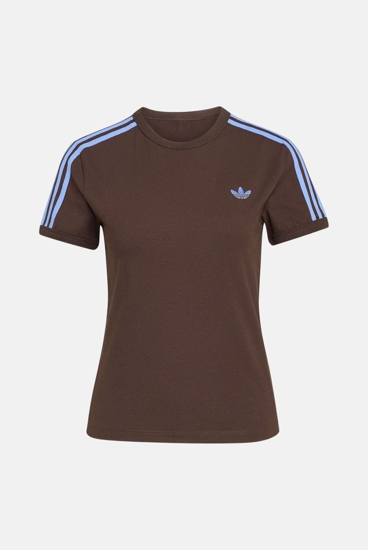 ADIDAS ORIGINALS T-shirt 3 STRIPES SLIM Auco marrone da donna con iconiche 3-Stripes KU8194 . ADIDAS ORIGINALS