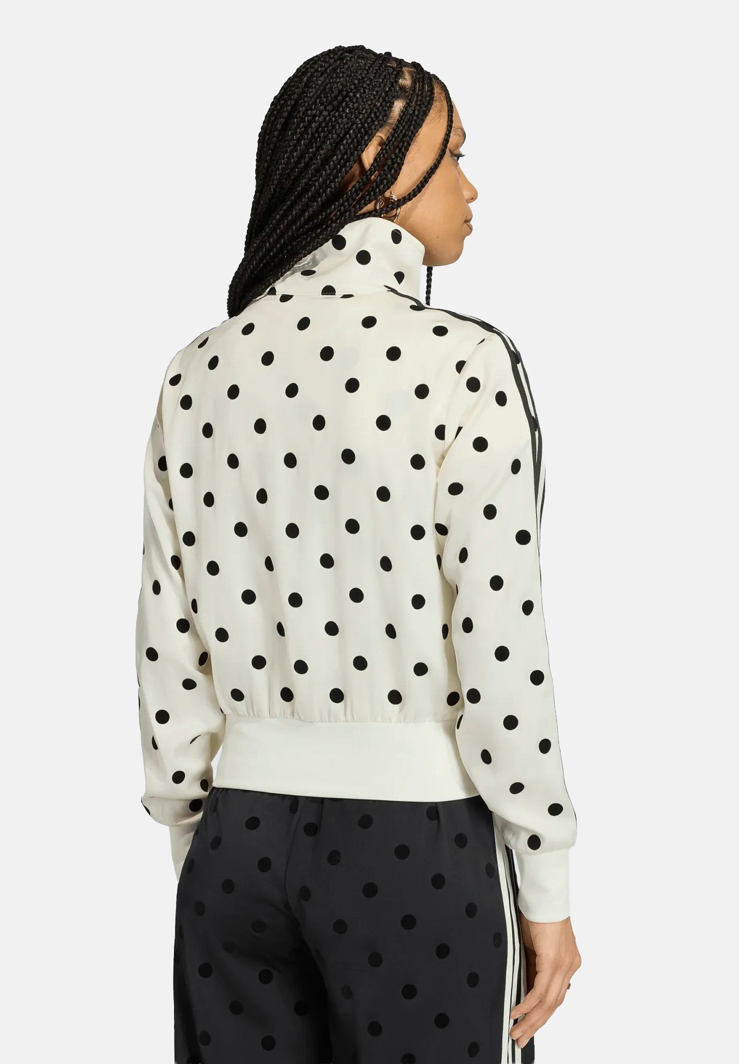 ADIDAS ORIGINALS Felpa con zip Satin Polka Dots TT panna e nera da donna KV1165 . ADIDAS ORIGINALS